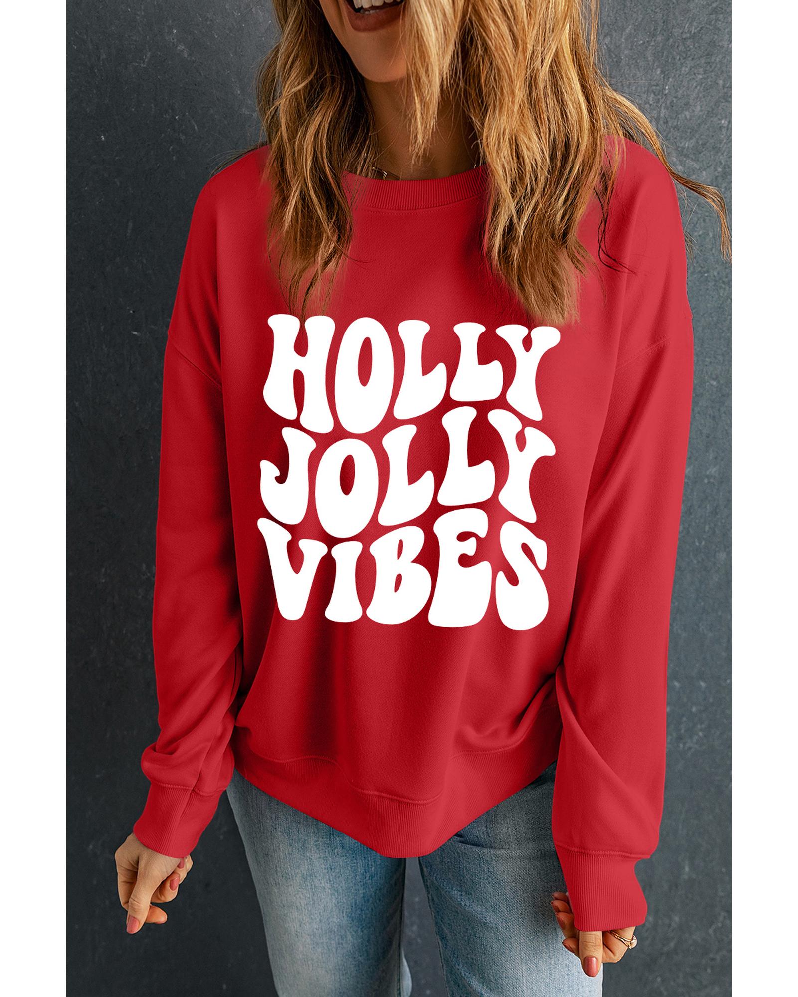 Red HOLLY JOLLY VIBES Graphic Crewneck Christmas Sweatshirt - XL 5
