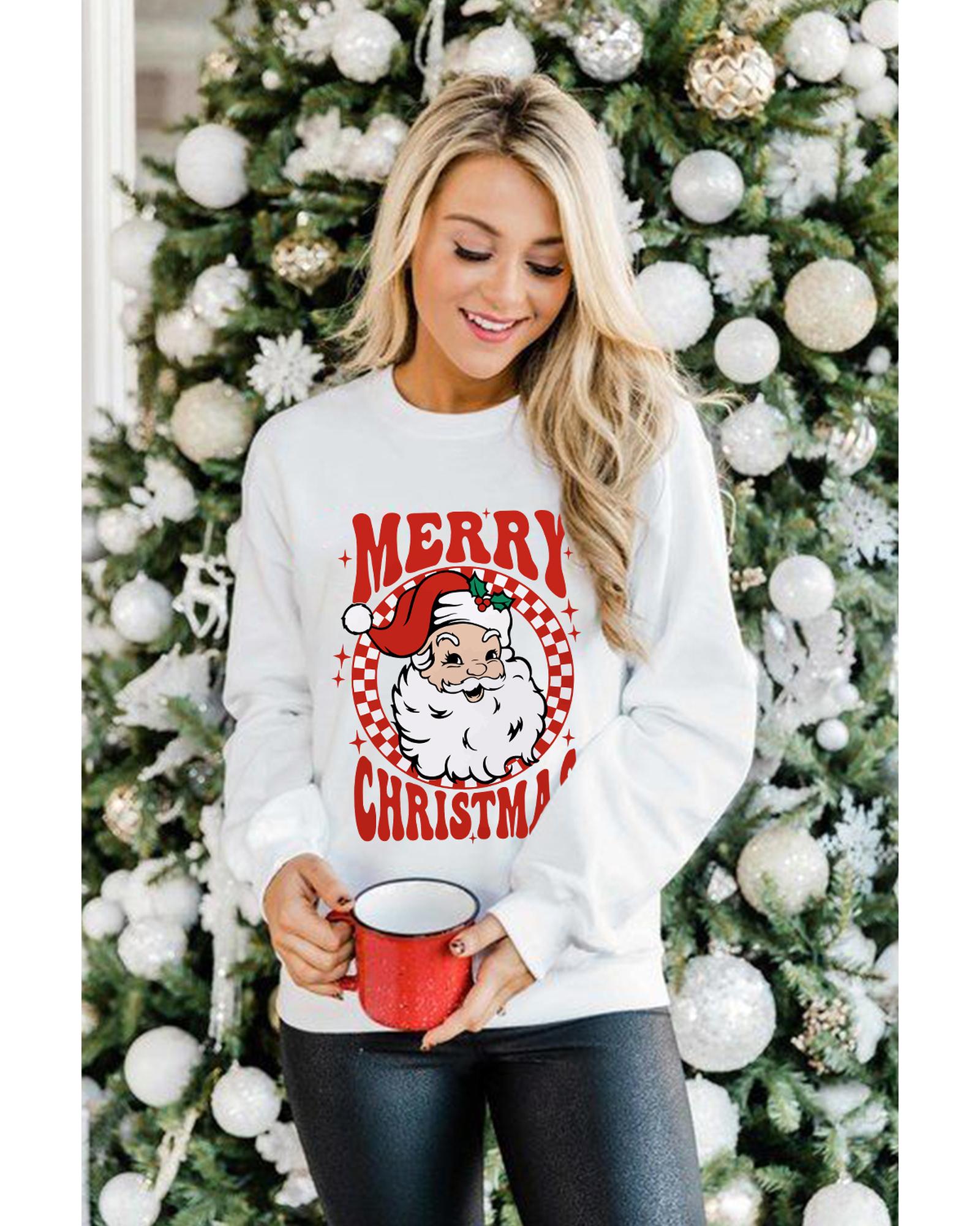 Beige MERRY CHRISTMAS Christmas Claus Graphic Drop Shoulder Sweatshirt - M 6
