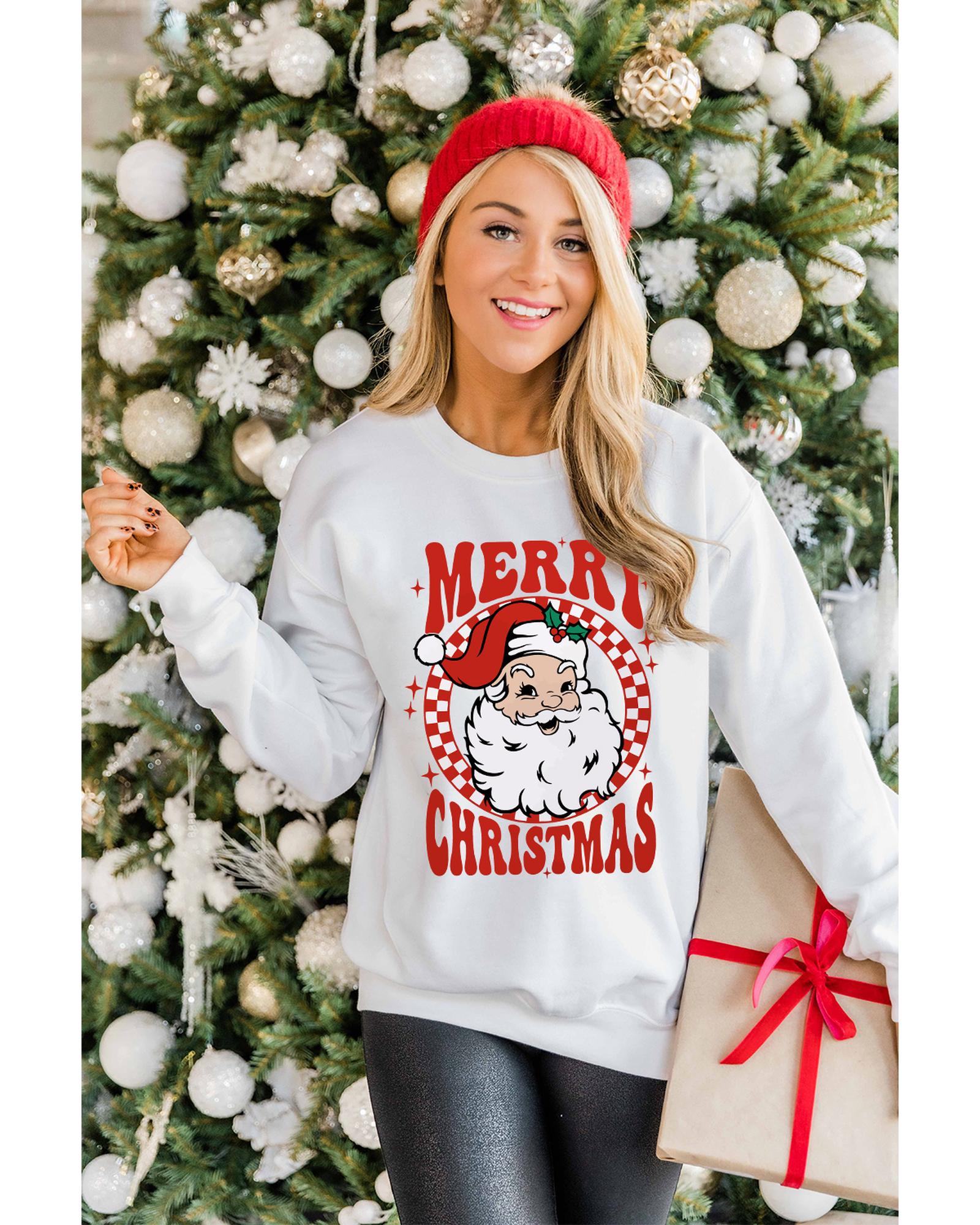 Beige MERRY CHRISTMAS Christmas Claus Graphic Drop Shoulder Sweatshirt - S