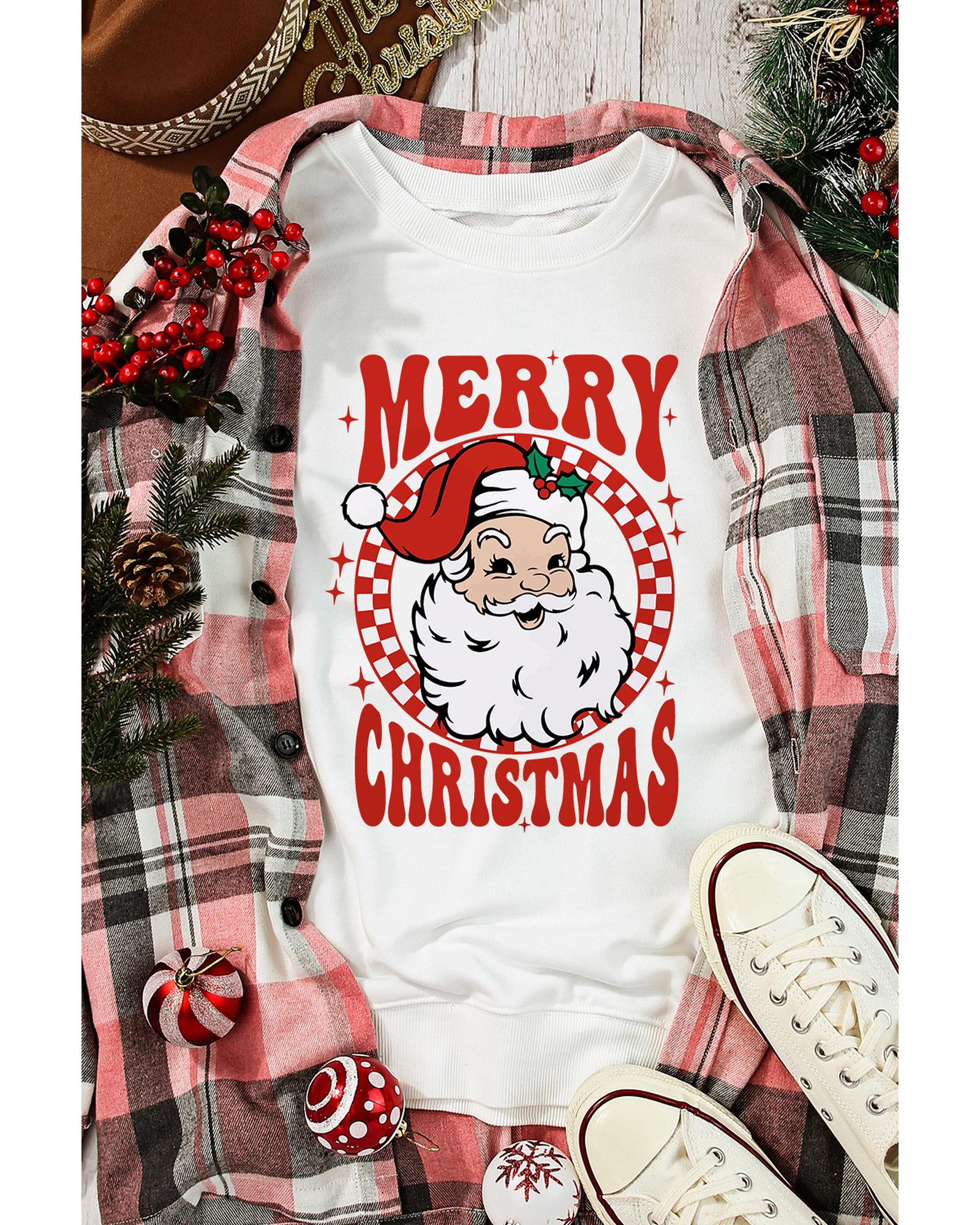 Beige MERRY CHRISTMAS Christmas Claus Graphic Drop Shoulder Sweatshirt - S 7