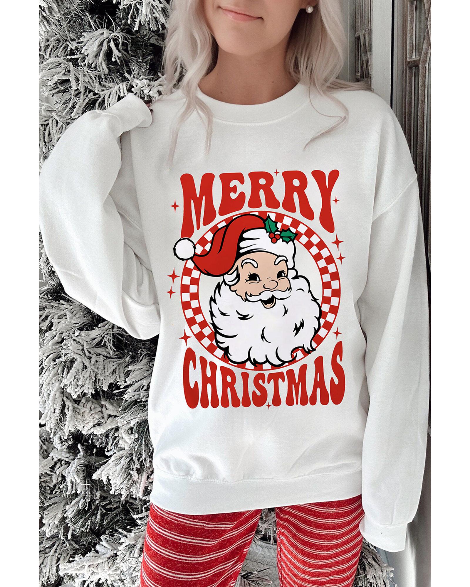 Beige MERRY CHRISTMAS Christmas Claus Graphic Drop Shoulder Sweatshirt - XL 4