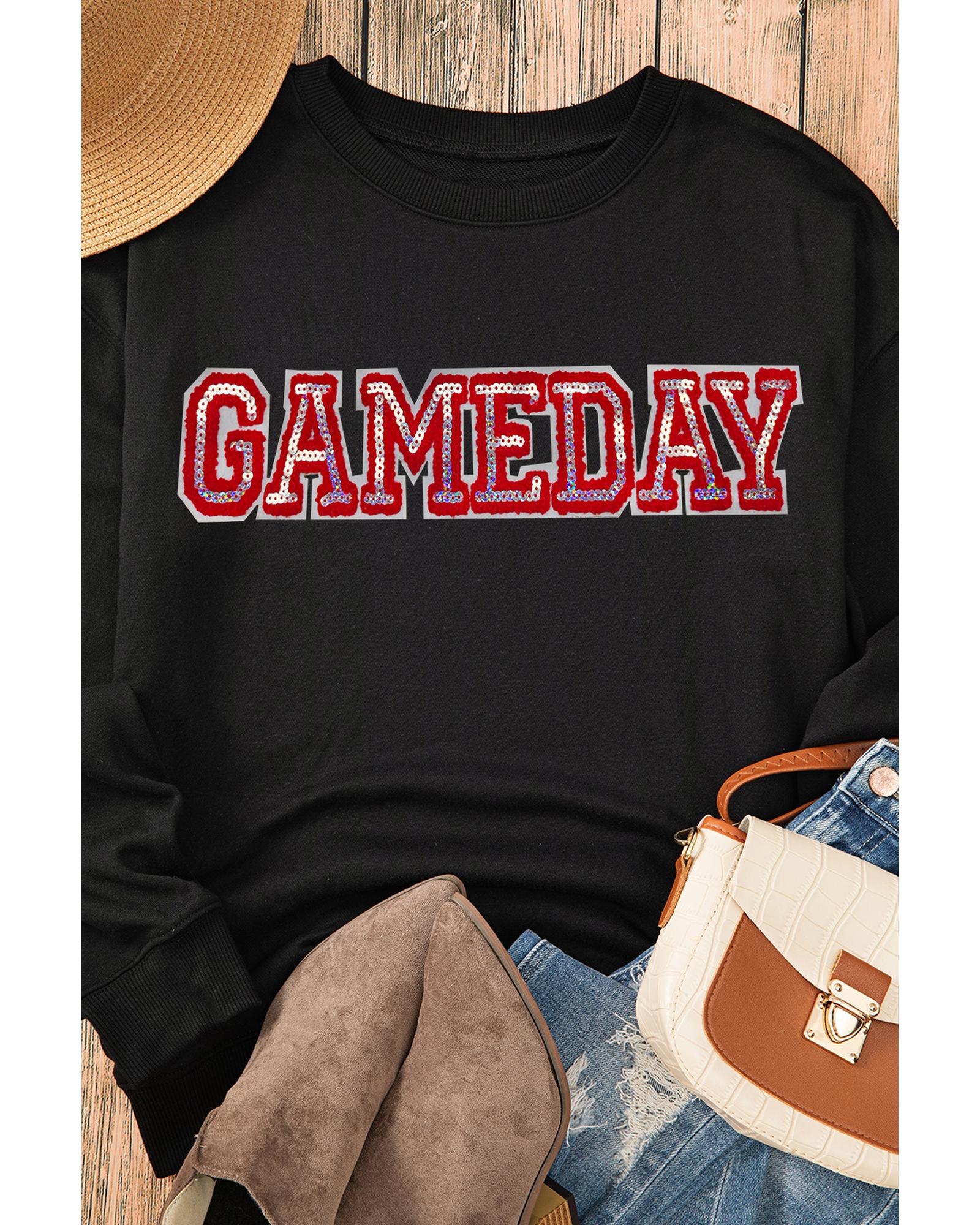 Black Sequined GAME DAY Rugby Football Season Sweatshirt - L 4