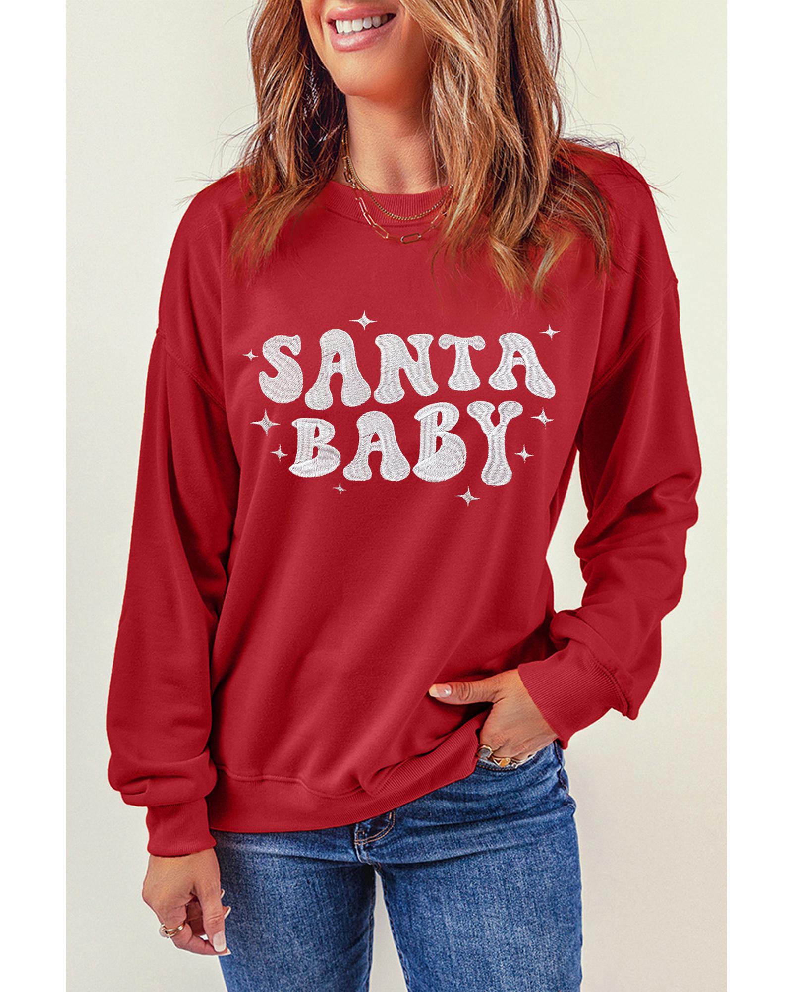 Red SANTA BABY Embroidered Crewneck Christmas Sweatshirt - 2XL