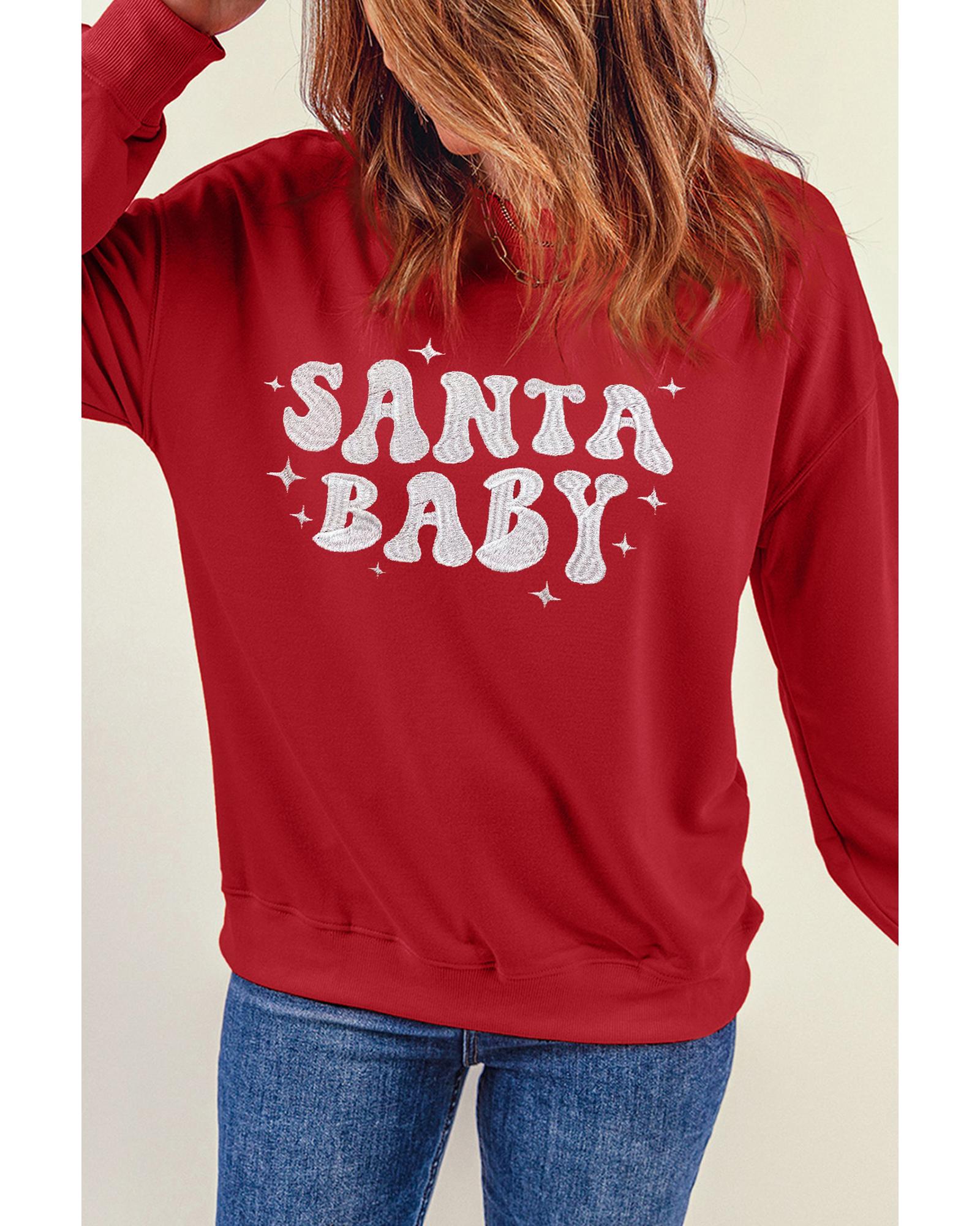 Red SANTA BABY Embroidered Crewneck Christmas Sweatshirt - L 3