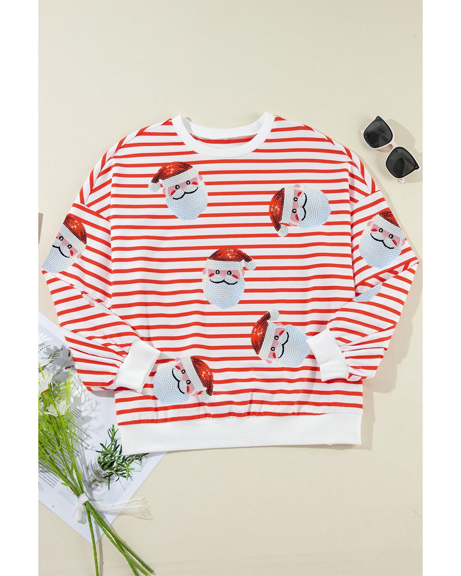 Orange Stripe Striped Sequin Santa Claus Pattern Christmas Pullover Sweatshirt - XL 4