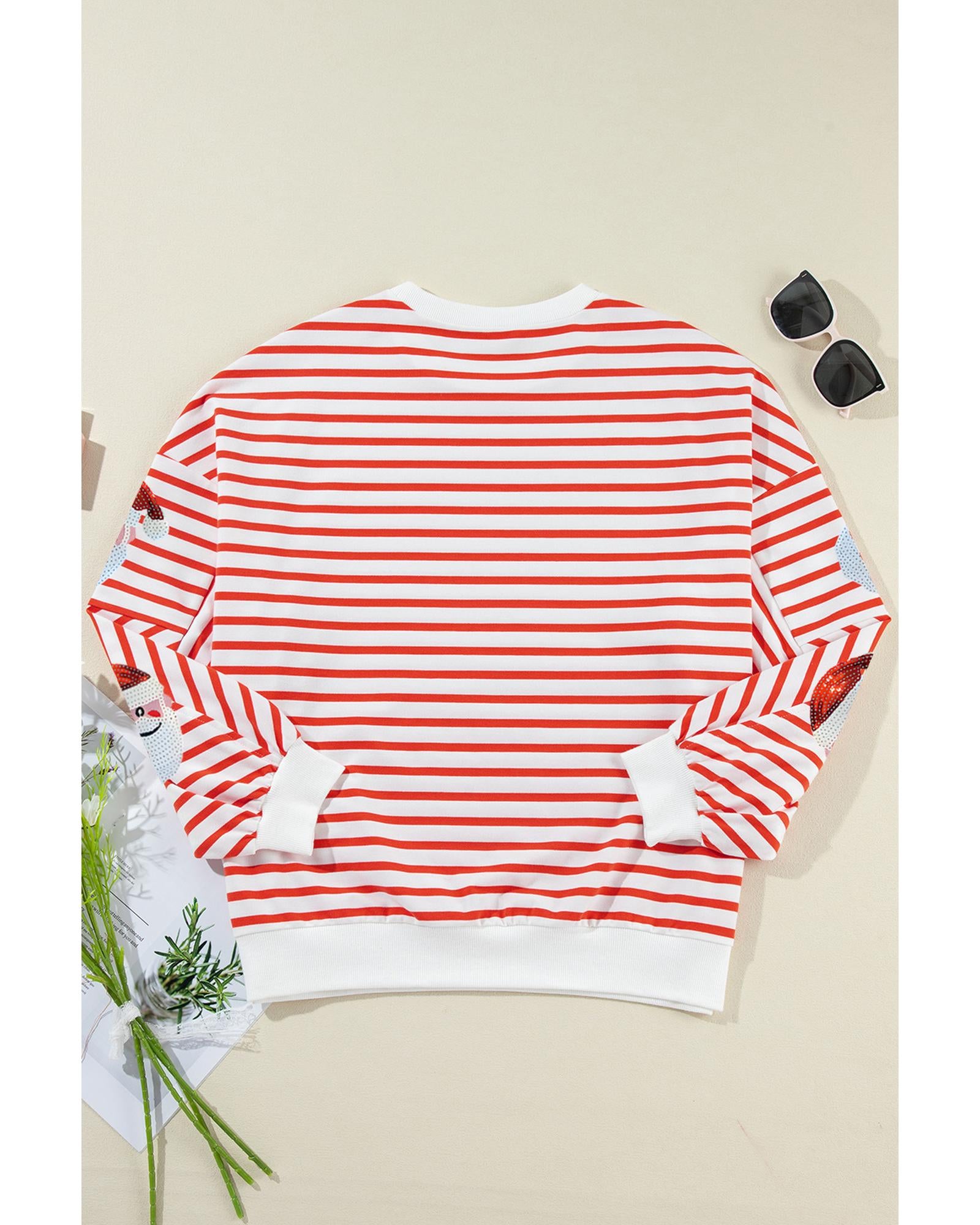 Orange Stripe Striped Sequin Santa Claus Pattern Christmas Pullover Sweatshirt - XL 6