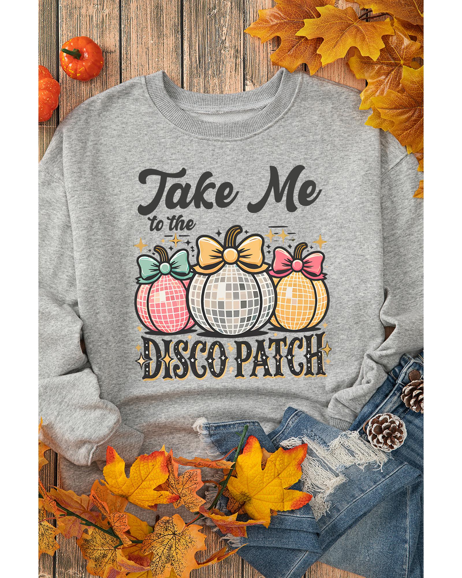 Gray Disco Ball Bowknot Pumpkin Graphic Crewneck Sweatshirt - M 4