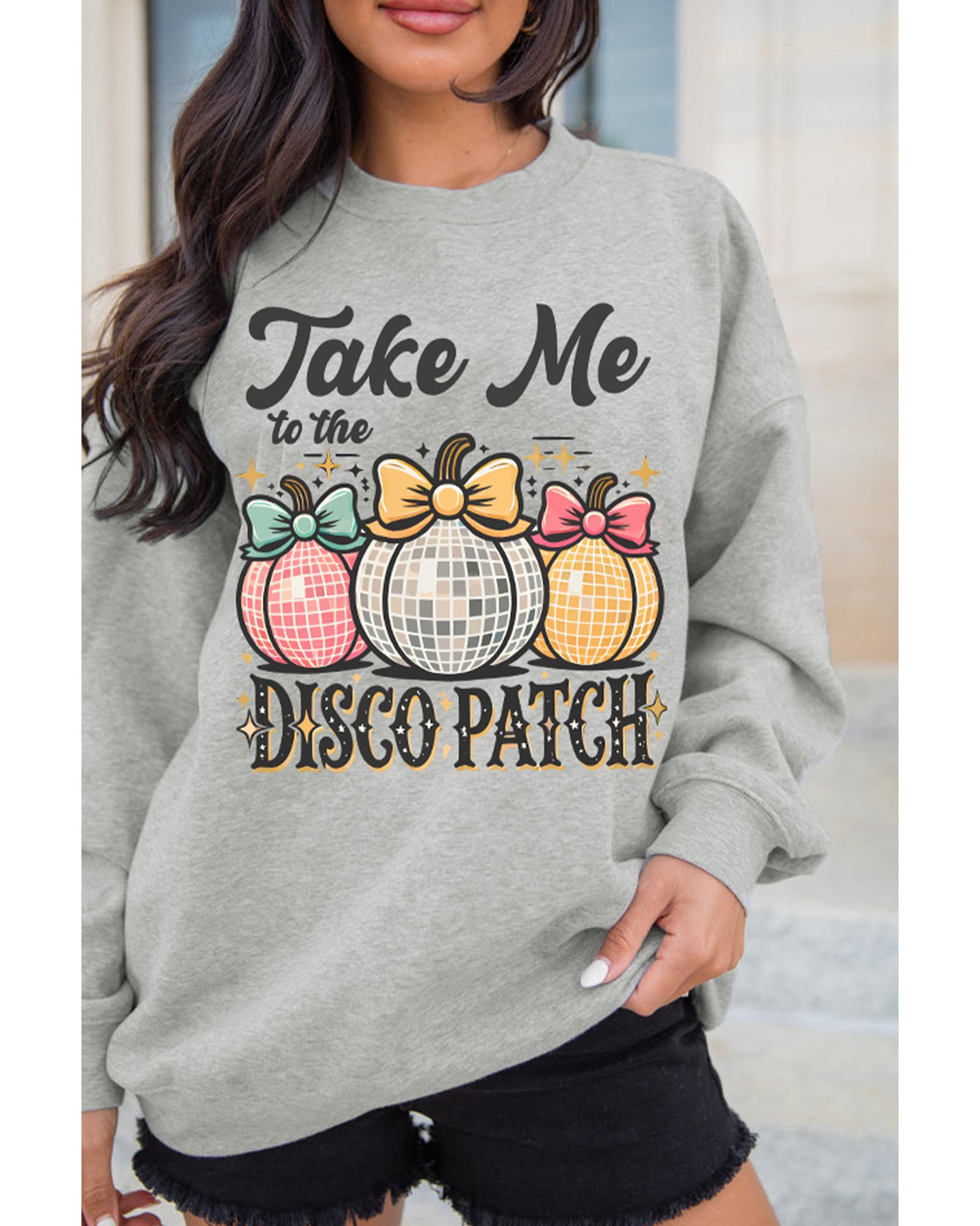 Gray Disco Ball Bowknot Pumpkin Graphic Crewneck Sweatshirt - M 5