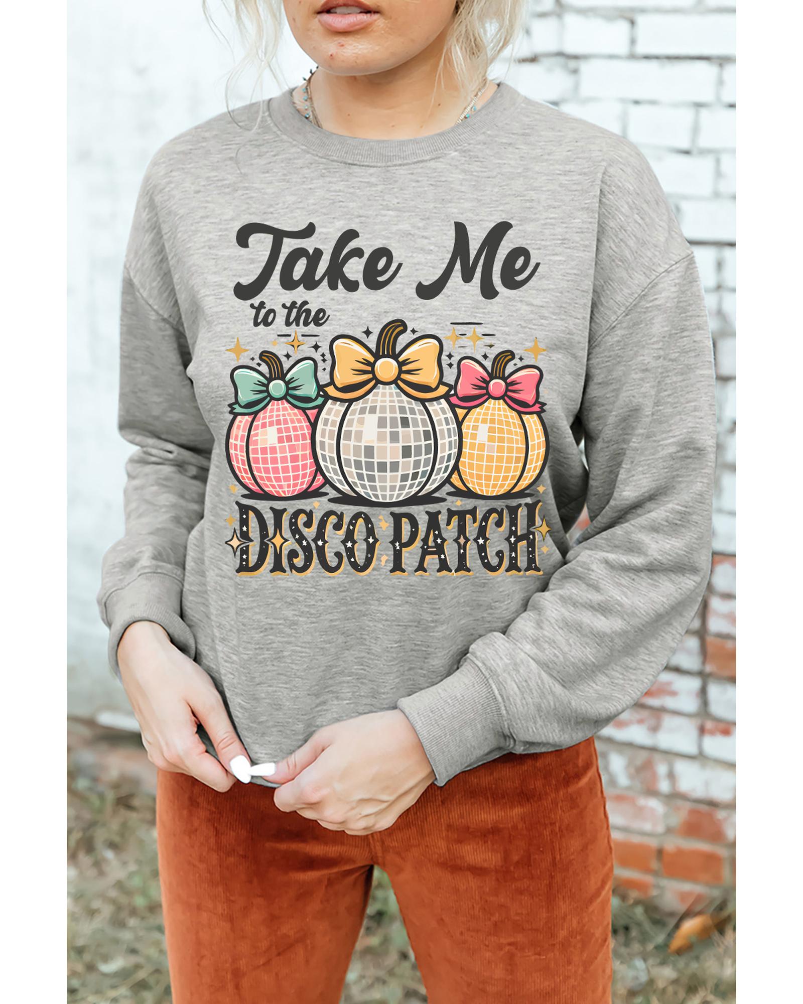Gray Disco Ball Bowknot Pumpkin Graphic Crewneck Sweatshirt - XL 3