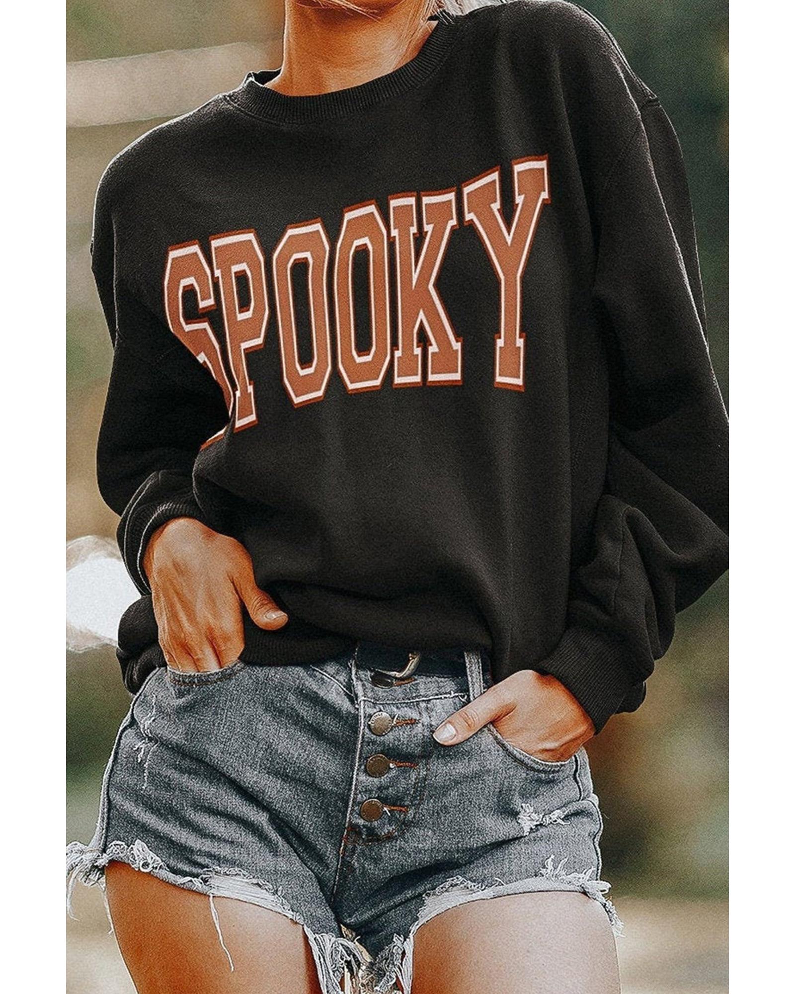 Black SPOOKY Graphic Drop Shoulder Halloween Pullover Sweatshirt - 2XL 5