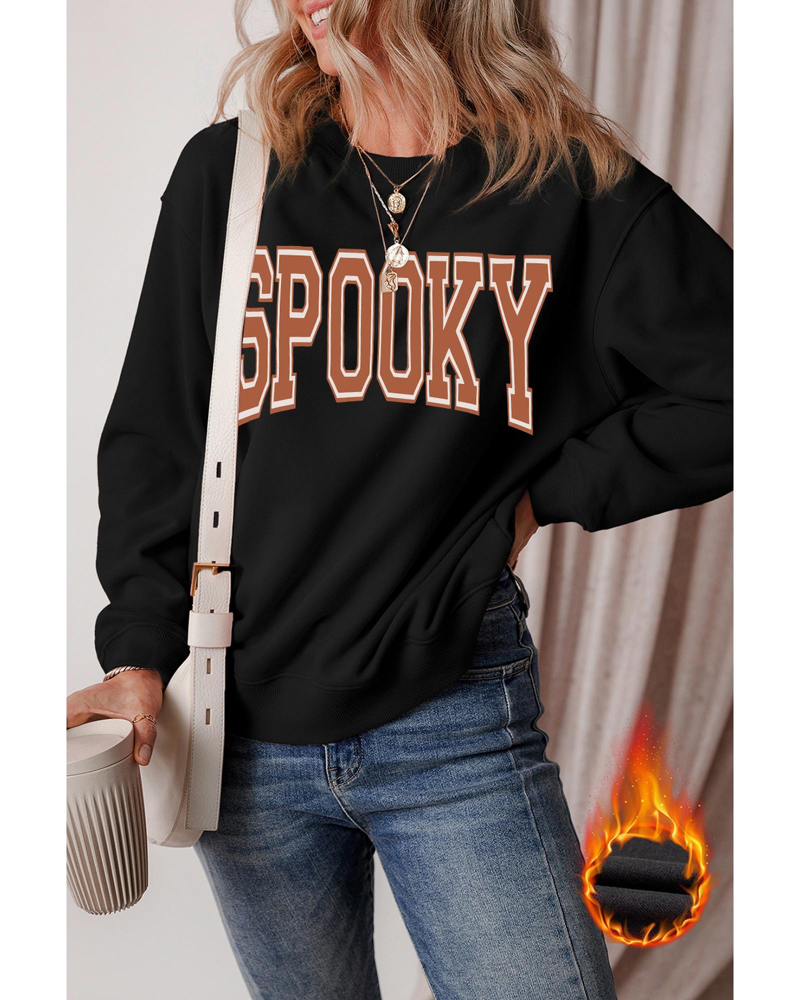 Black SPOOKY Graphic Drop Shoulder Halloween Pullover Sweatshirt - S 3
