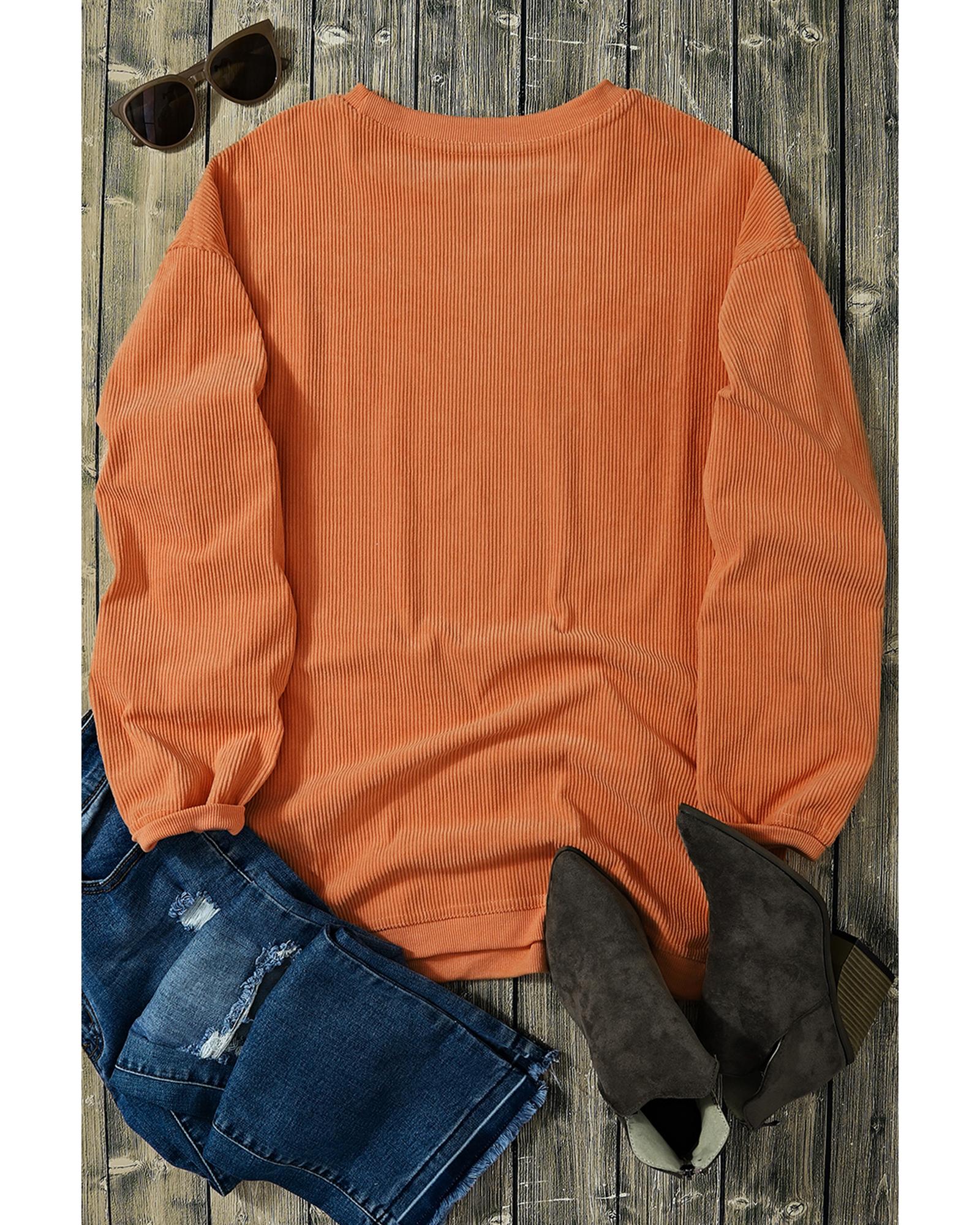 Orange Thankful Ribbed Crew Neck Thanksgiving Sweatshirt - XL 5