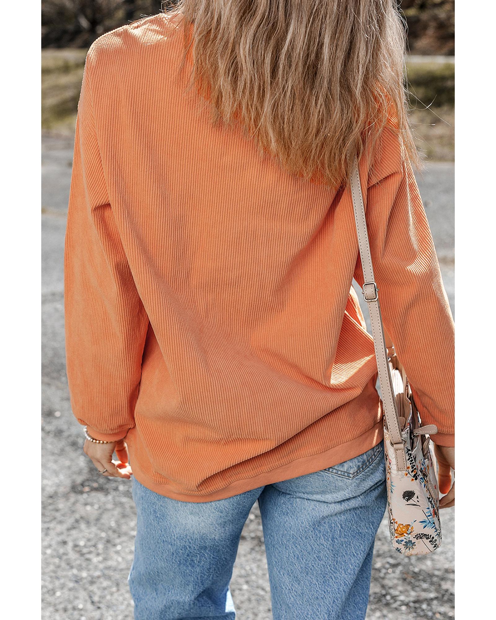 Orange Thankful Ribbed Crew Neck Thanksgiving Sweatshirt - XL 6