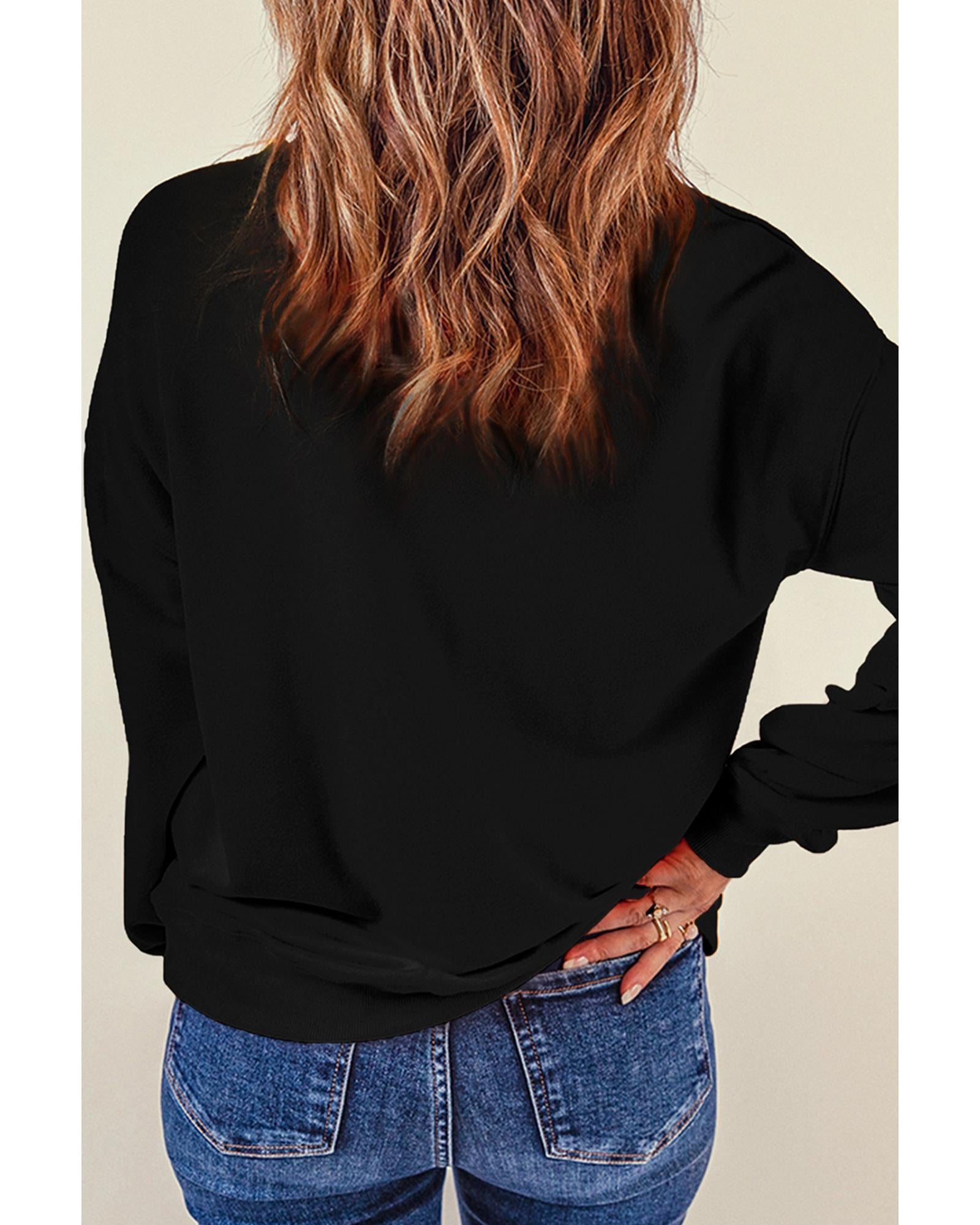 Black Glitter SPOOKY Ghost Pattern Crew Neck Halloween Sweatshirt - 2XL 5