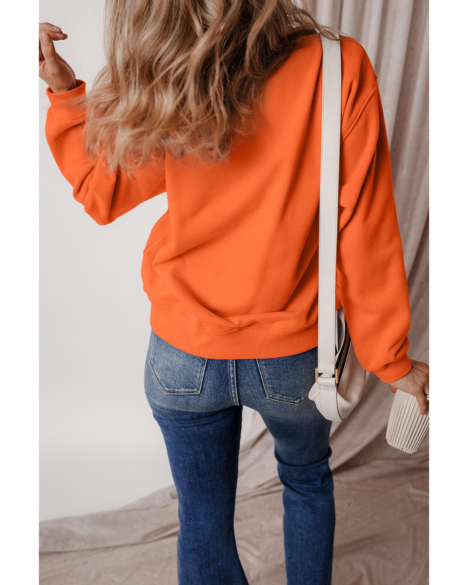 Russet Orange Sequin SPOOKY SEASON Ghost Pattern Halloween Pullover Sweatshirt - M