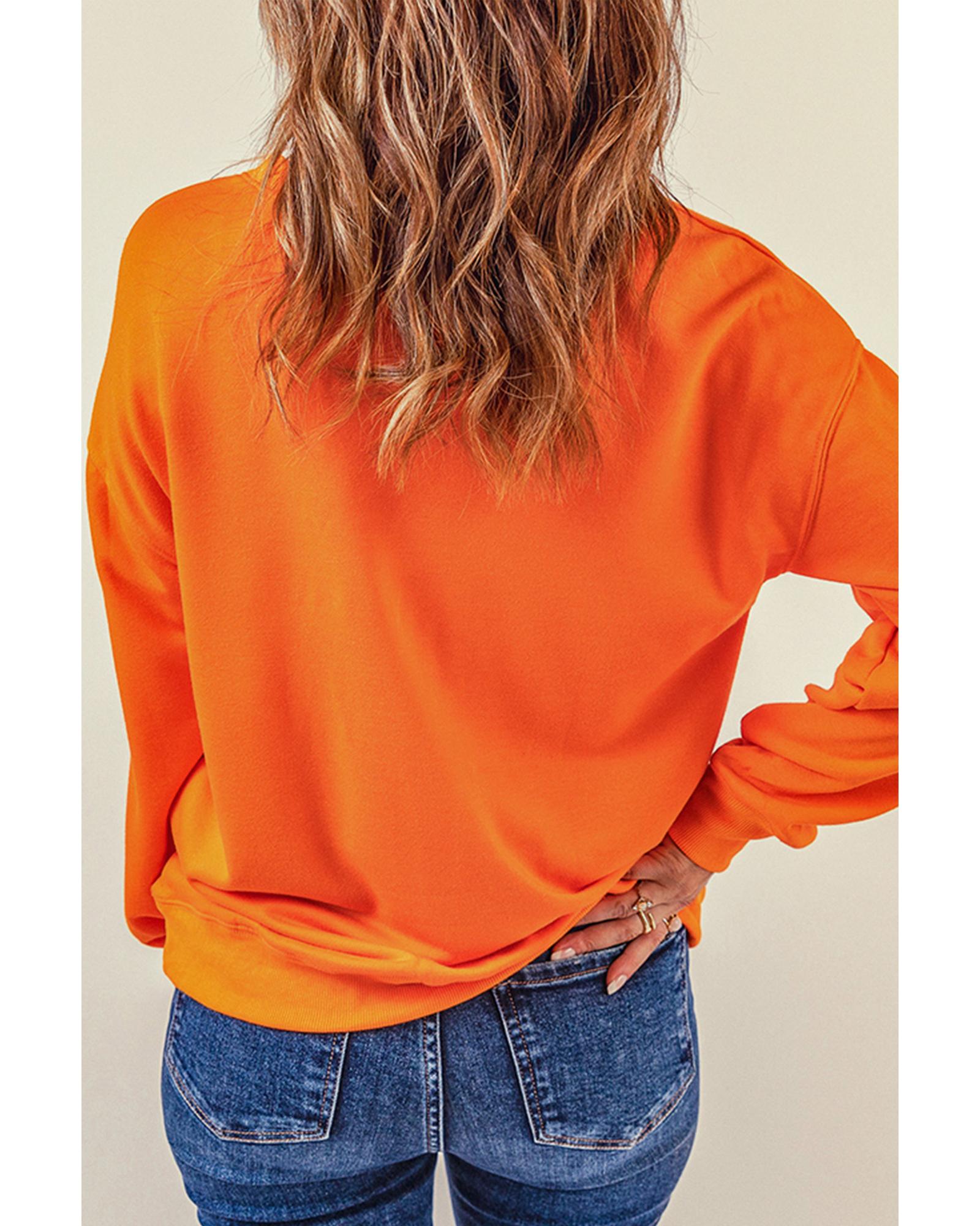 Russet Orange Sequin SPOOKY SEASON Ghost Pattern Halloween Pullover Sweatshirt - M 5