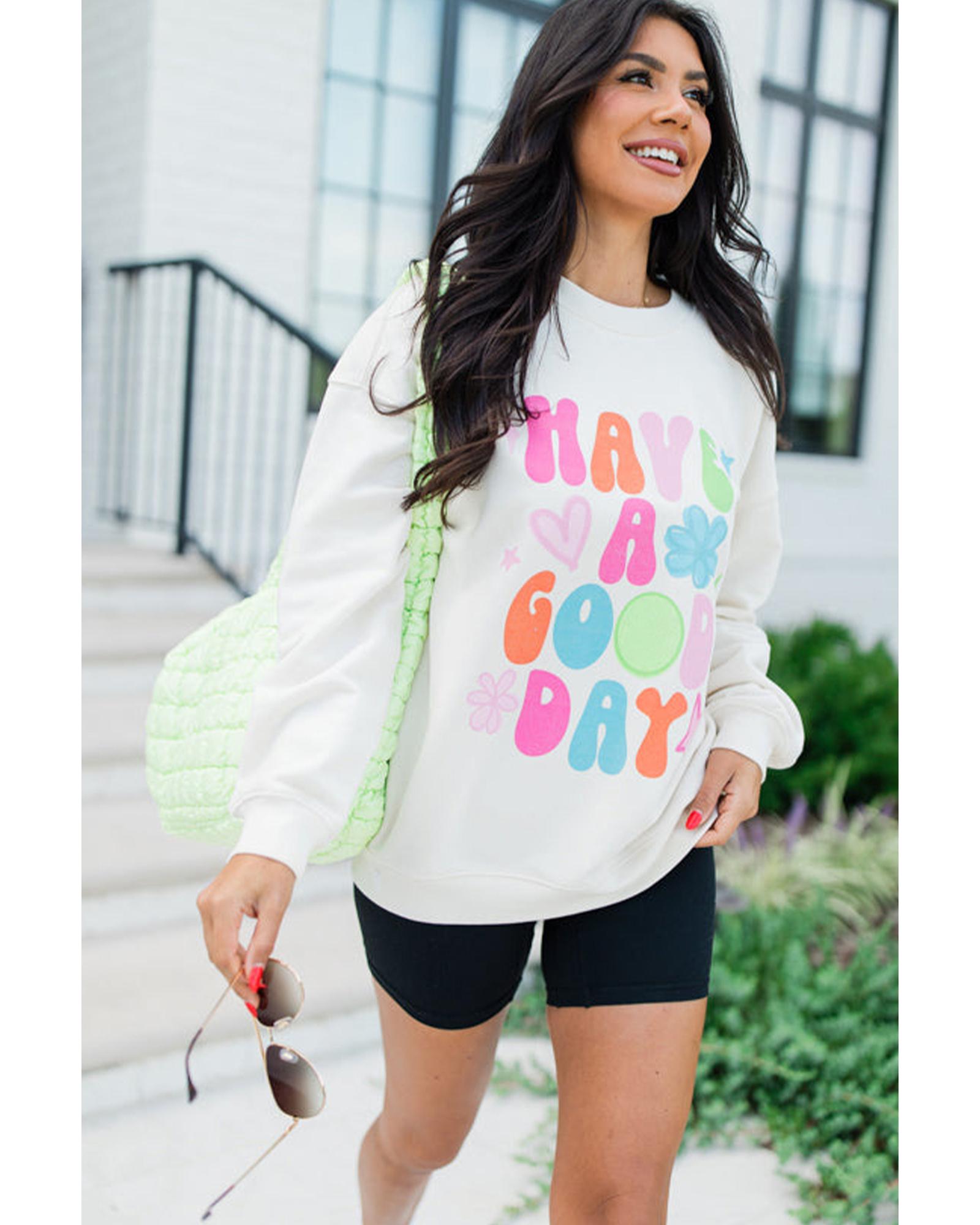 Beige HAVE A GOOD DAY Drop Shoulder Graphic Sweatshirt - L