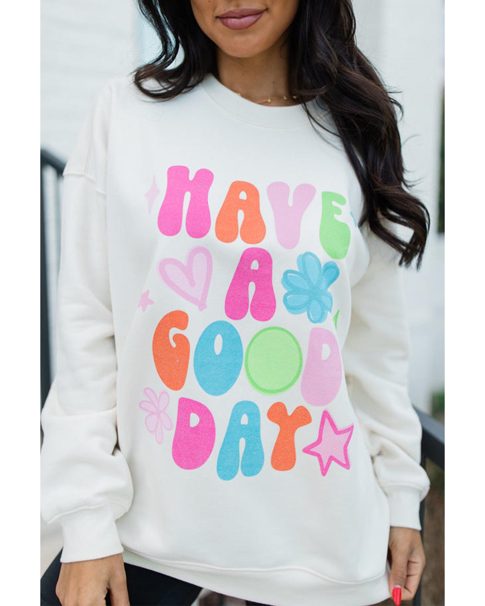 Beige HAVE A GOOD DAY Drop Shoulder Graphic Sweatshirt - L 4