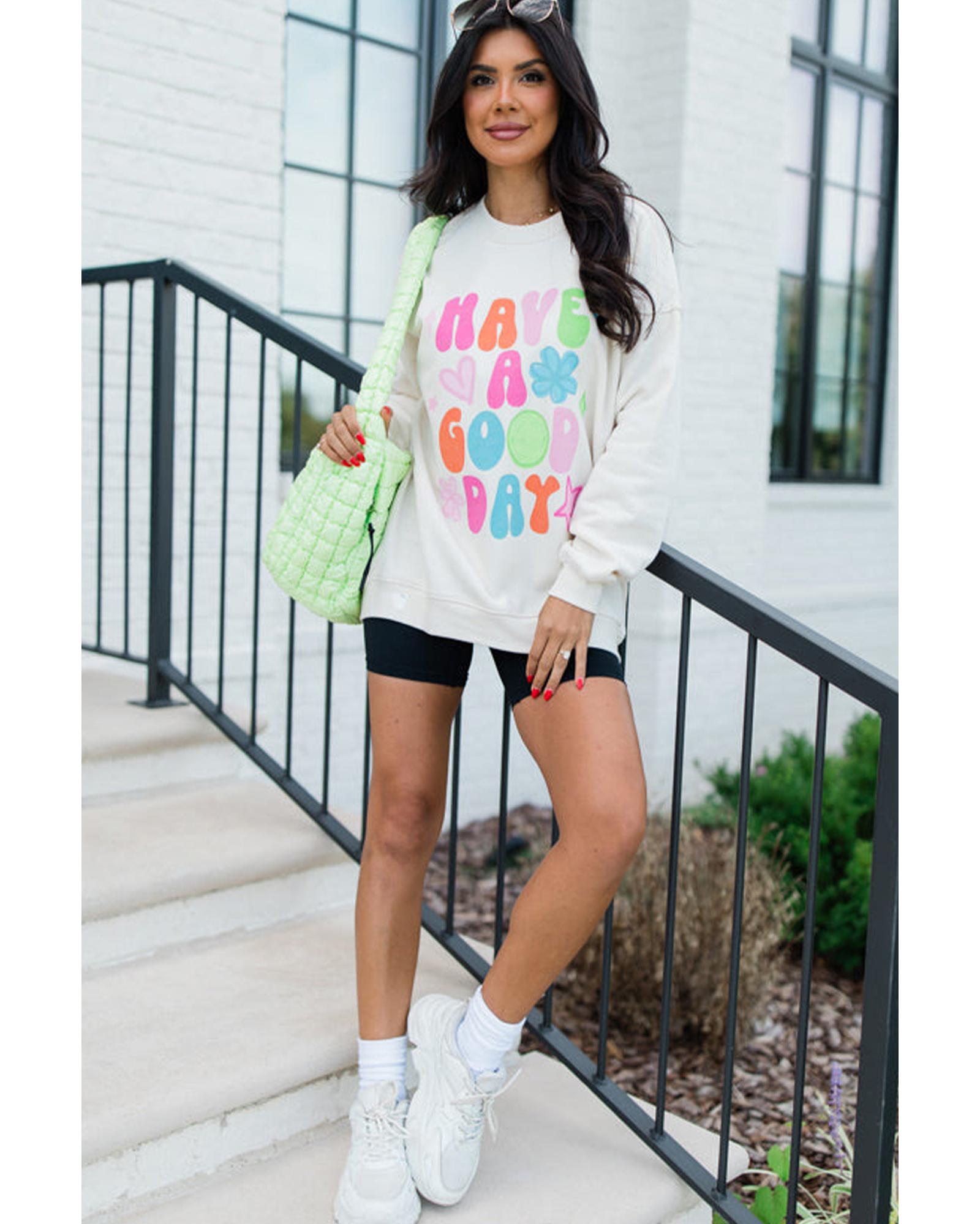 Beige HAVE A GOOD DAY Drop Shoulder Graphic Sweatshirt - M