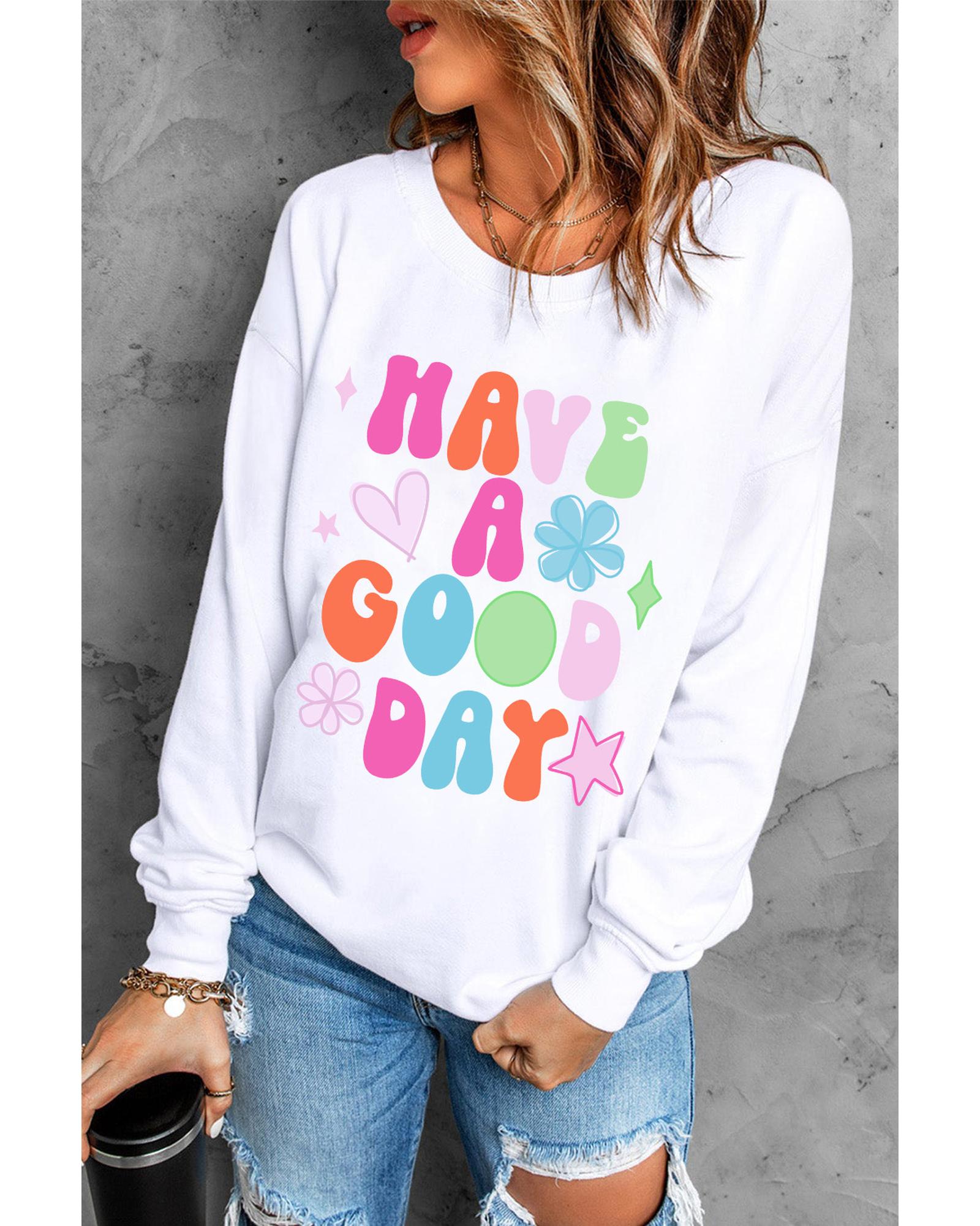 Beige HAVE A GOOD DAY Drop Shoulder Graphic Sweatshirt - M 6