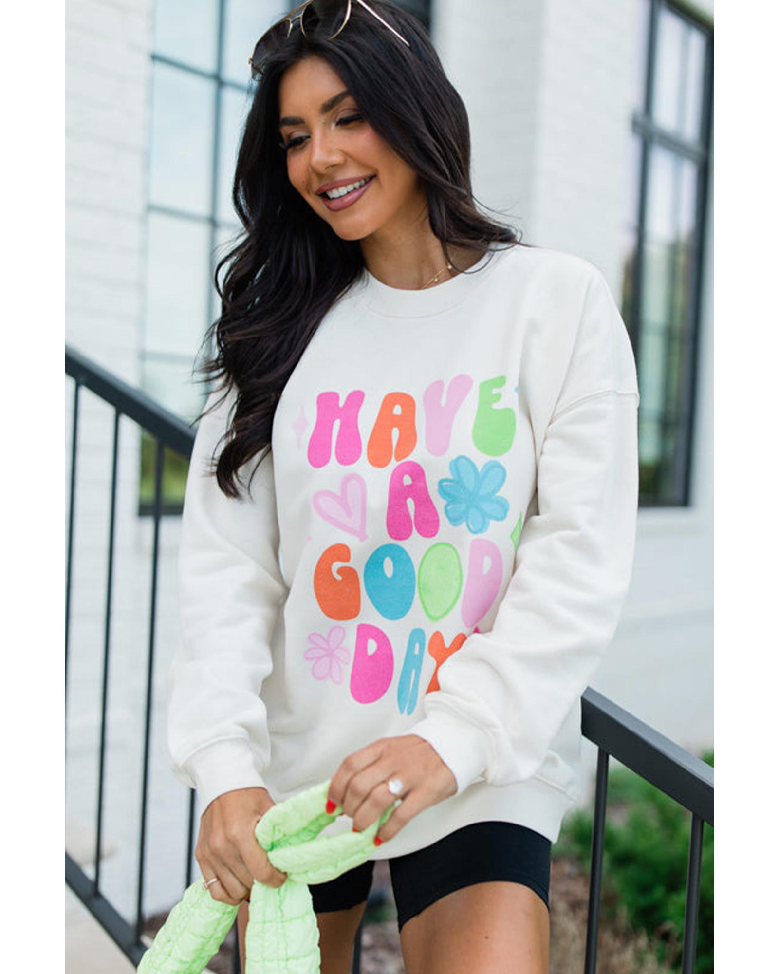 Beige HAVE A GOOD DAY Drop Shoulder Graphic Sweatshirt - XL 5