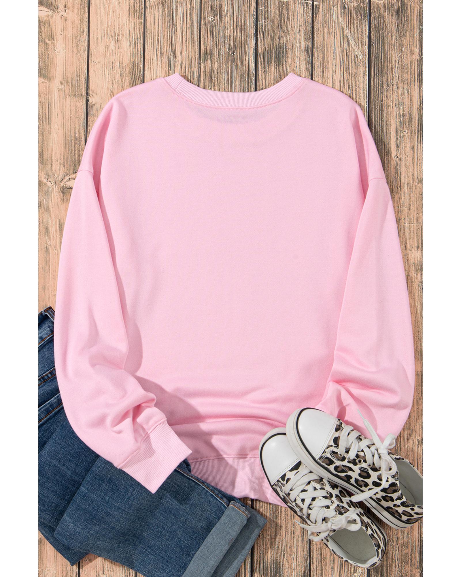 Pink Ghost Bowknot Printed Drop Shoulder Halloween Sweatshirt - XL 7