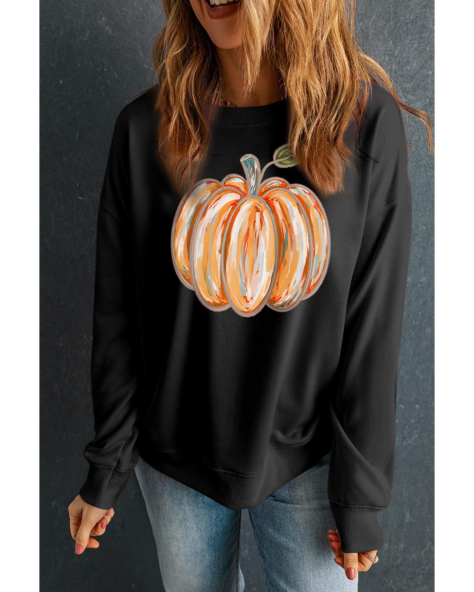 Black Thanksgiving Pumpkin Graphic Drop Shoulder Sweatshirt - M 4