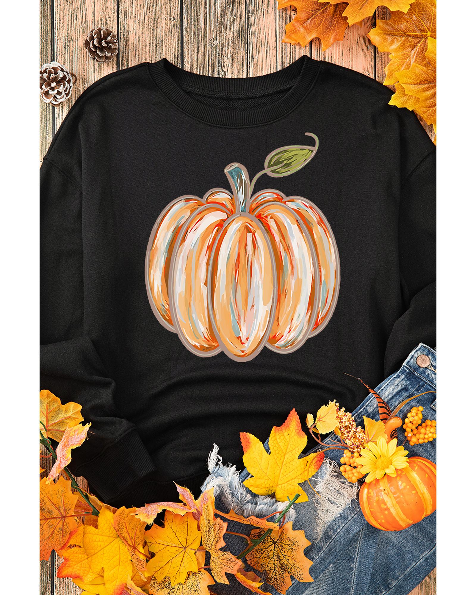 Black Thanksgiving Pumpkin Graphic Drop Shoulder Sweatshirt - M 6