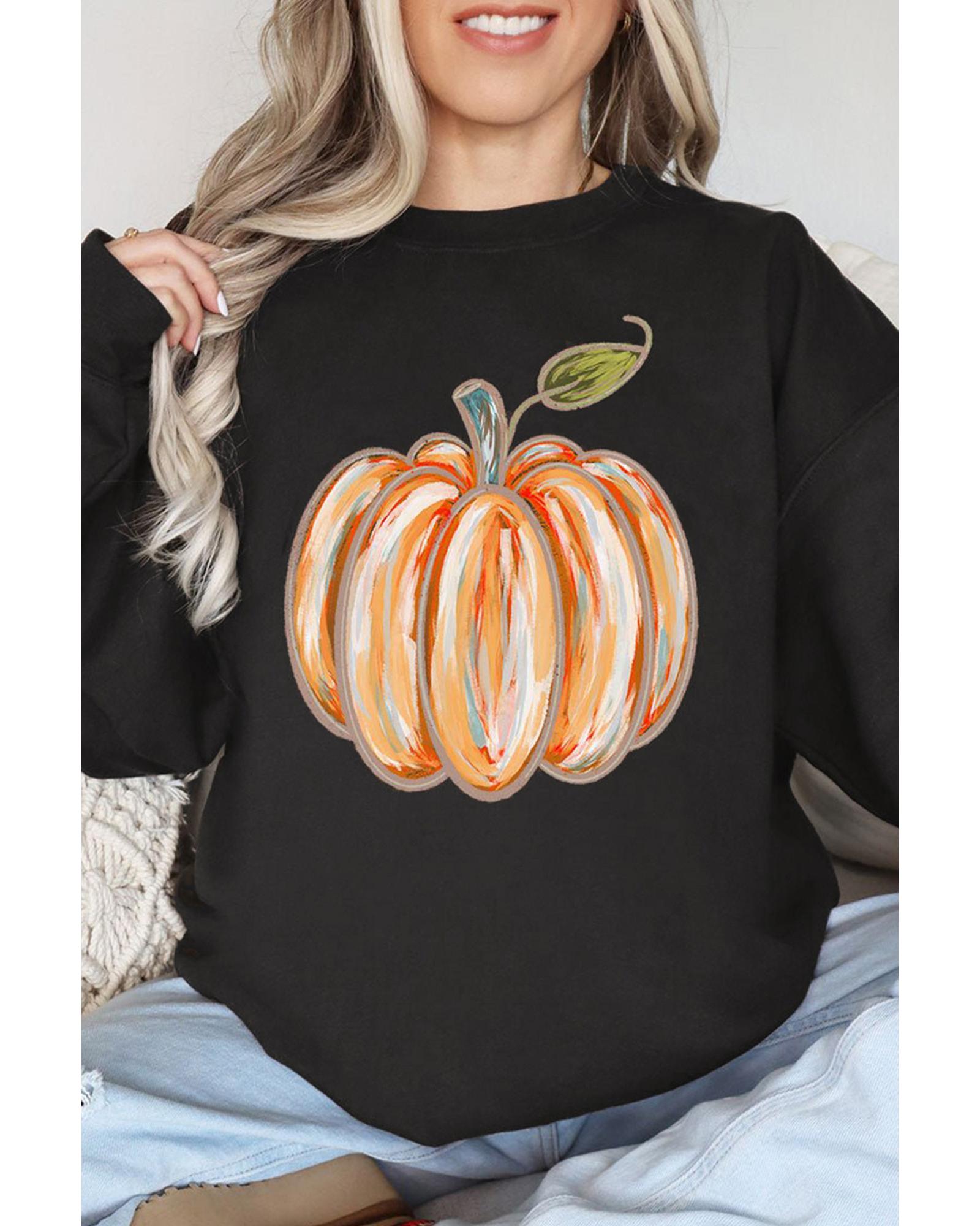 Black Thanksgiving Pumpkin Graphic Drop Shoulder Sweatshirt - M 7