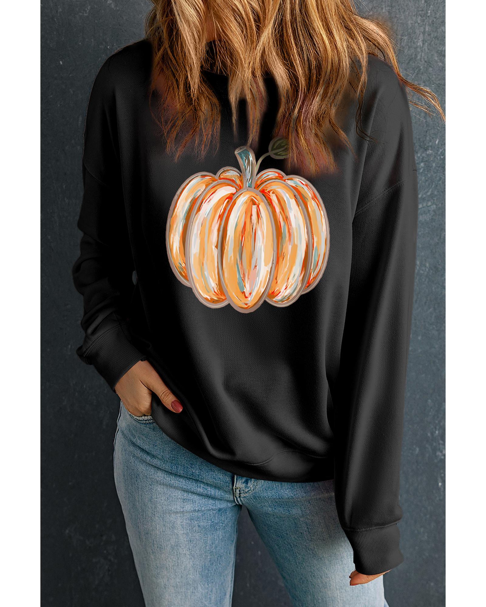 Black Thanksgiving Pumpkin Graphic Drop Shoulder Sweatshirt - M 8