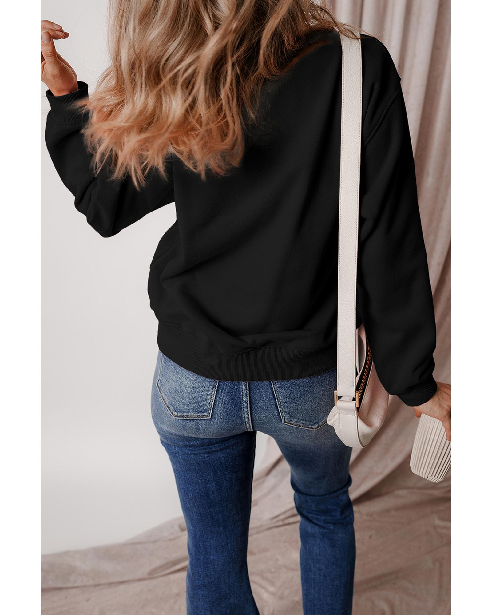 Black Halloween Howdy PUMPKIN Print Crew Neck Pullover Sweatshirt - S 5