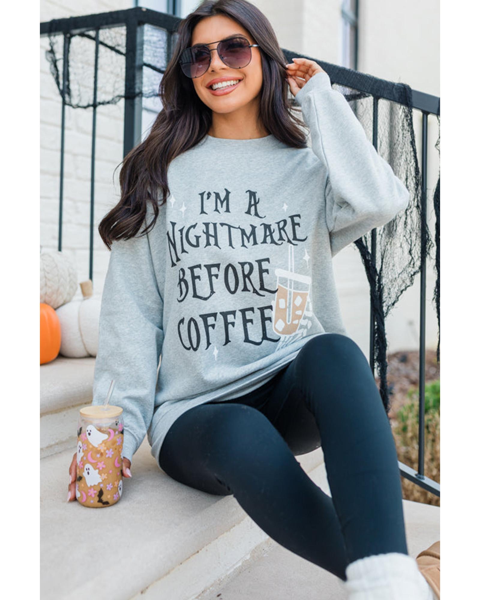 Gray I'M A NIGHTMARE BEFORE COFFEE Graphic Crewneck Sweatshirt - S 3