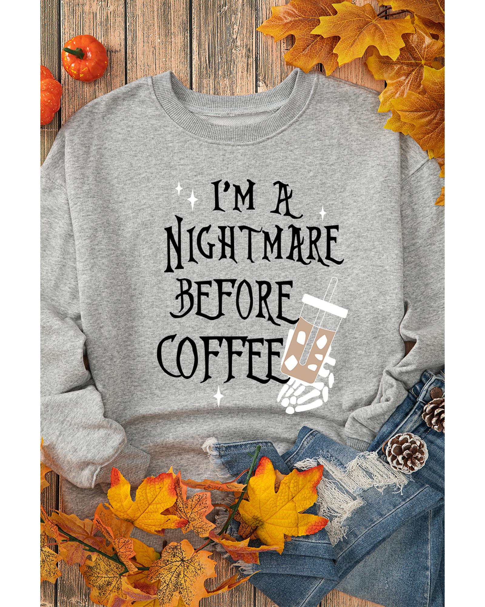 Gray I'M A NIGHTMARE BEFORE COFFEE Graphic Crewneck Sweatshirt - S 4
