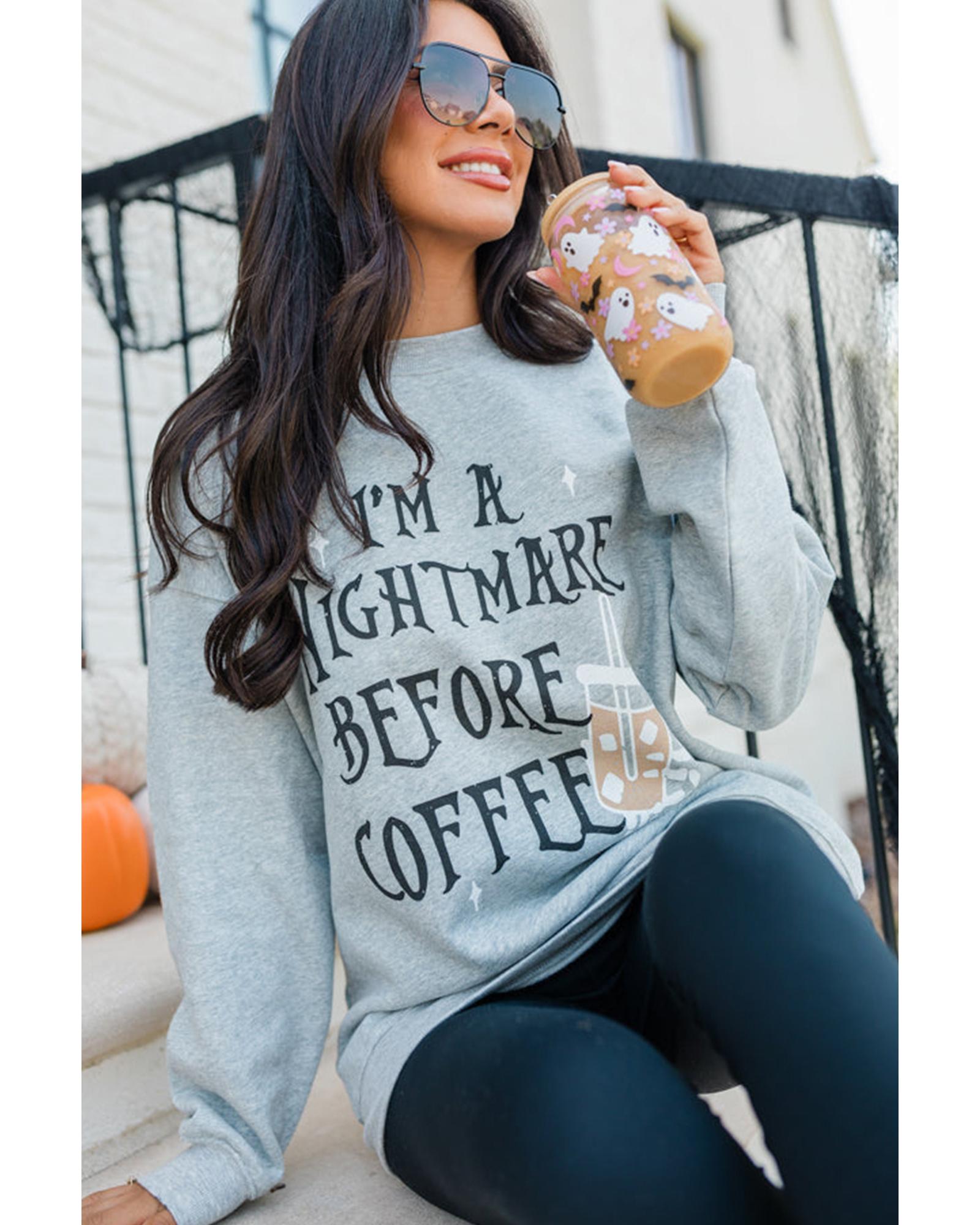 Gray I'M A NIGHTMARE BEFORE COFFEE Graphic Crewneck Sweatshirt - S 6
