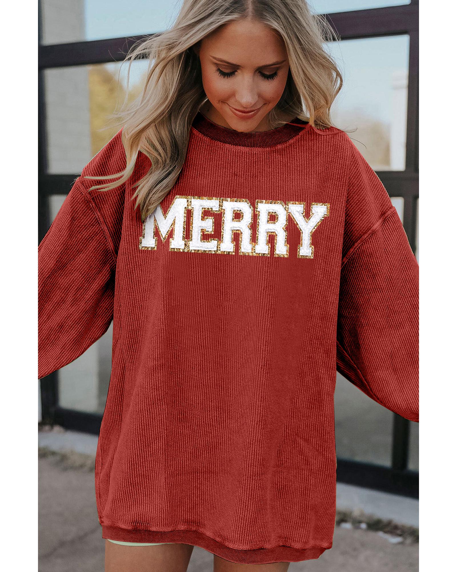 Racing Red MERRY Graphic Corded Christmas Sweatshirt - M 3