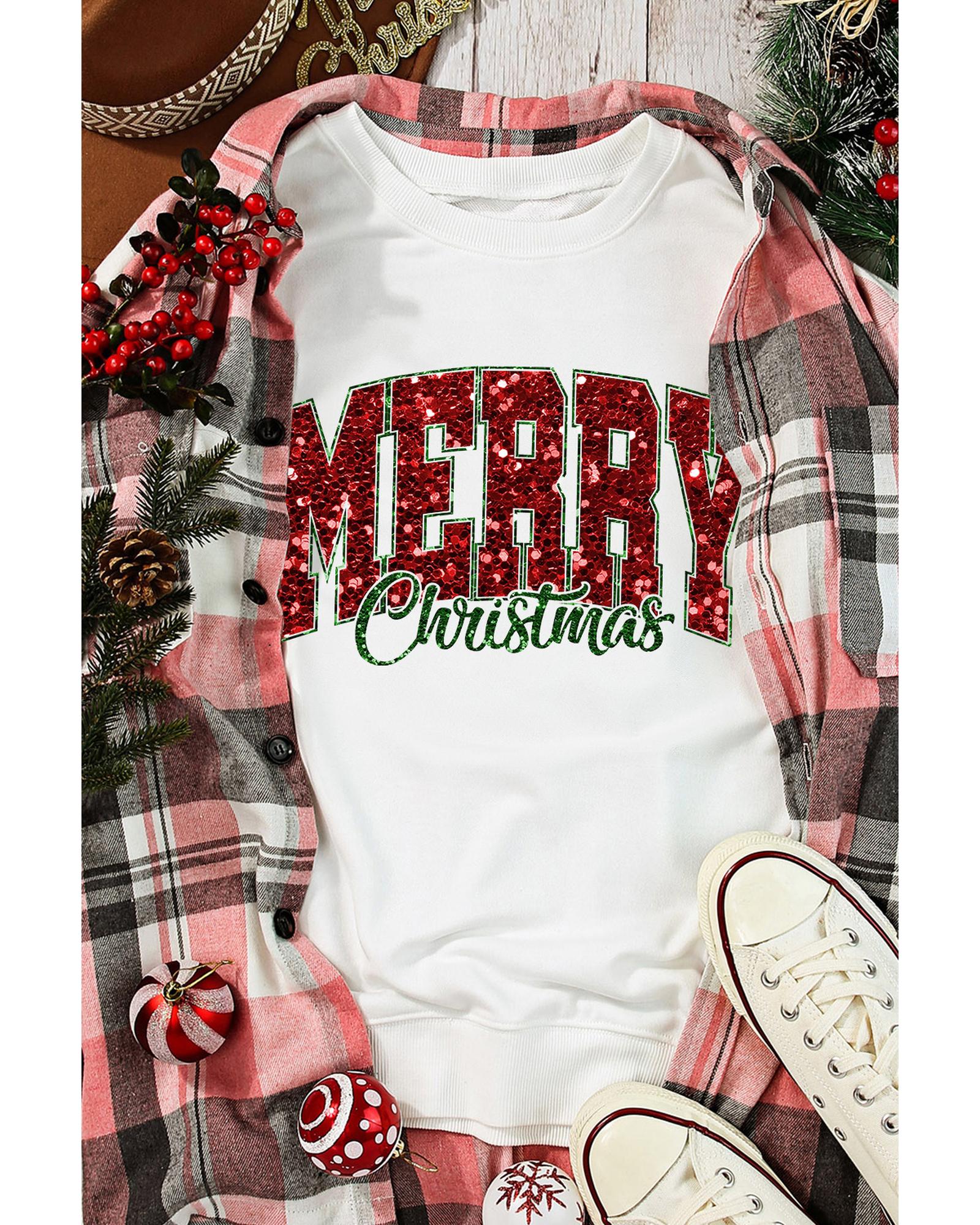 Beige MERRY Christmas Heat Transfer Printing Crewneck Pullover Sweatshirt - M 5