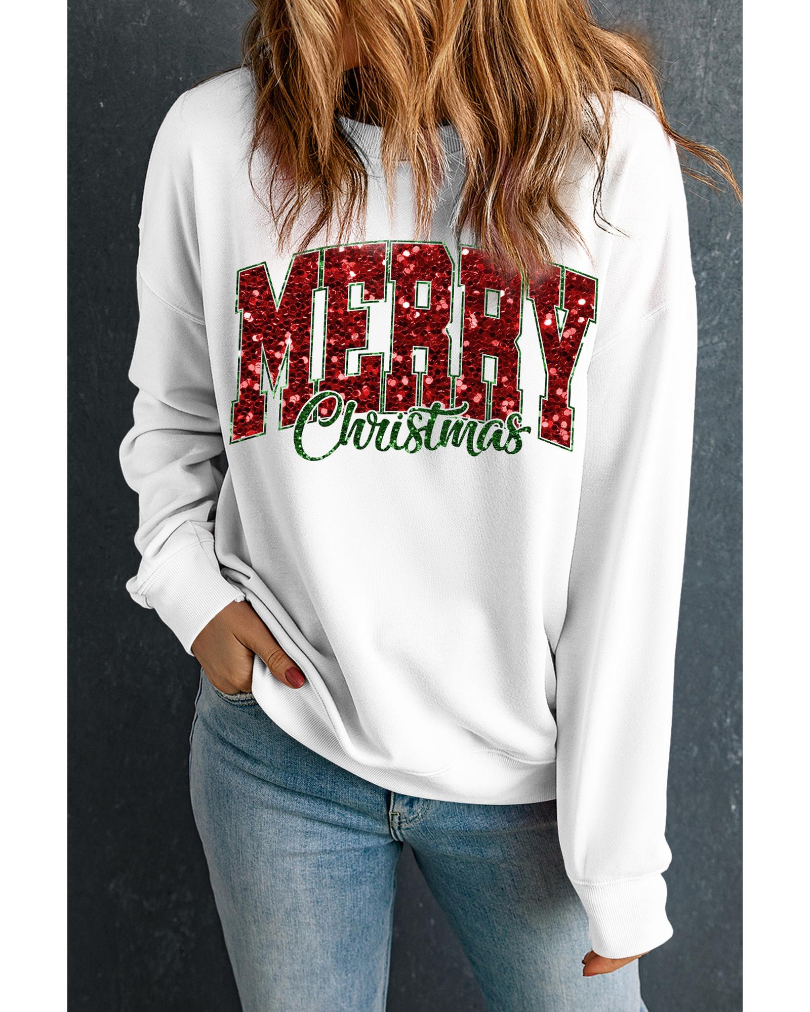 Beige MERRY Christmas Heat Transfer Printing Crewneck Pullover Sweatshirt - M 6