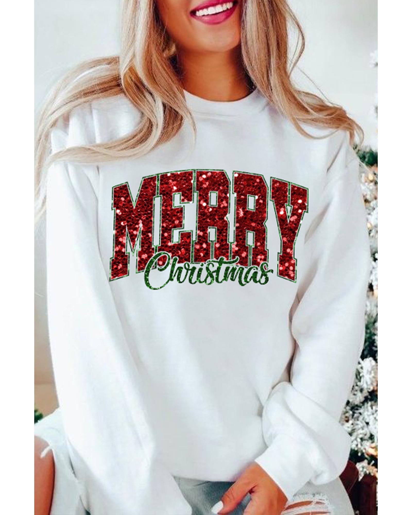 Beige MERRY Christmas Heat Transfer Printing Crewneck Pullover Sweatshirt - M 8