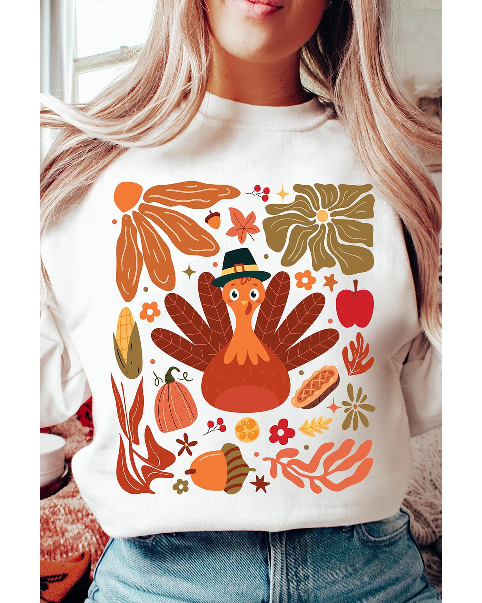 Beige Thanksgiving Fall Vibe Graphic Crew Neck Sweatshirt - 2XL 4