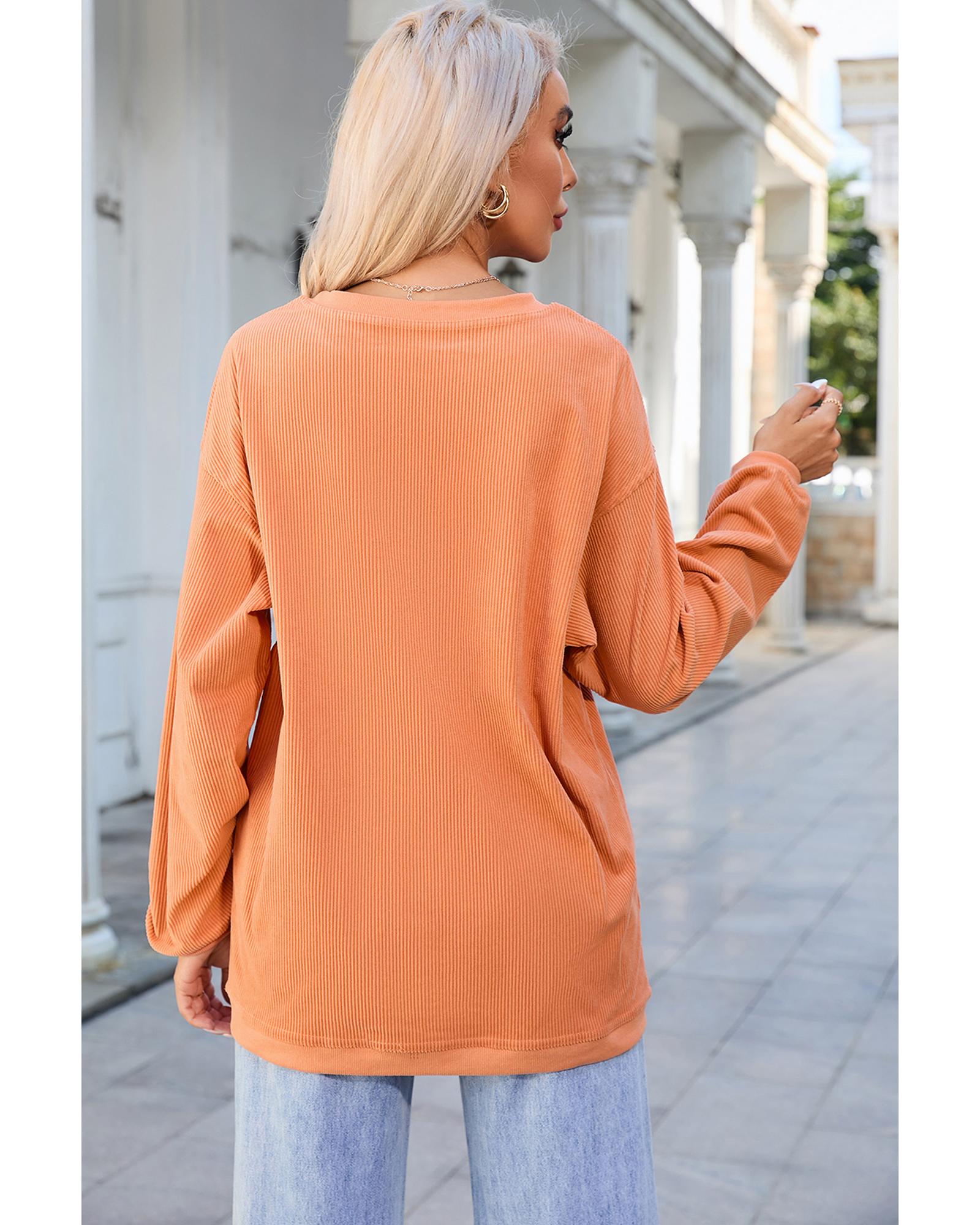 Orange Bow Pumpkin Graphic Crewneck Corded Thanksgiving Sweatshirt - M 4