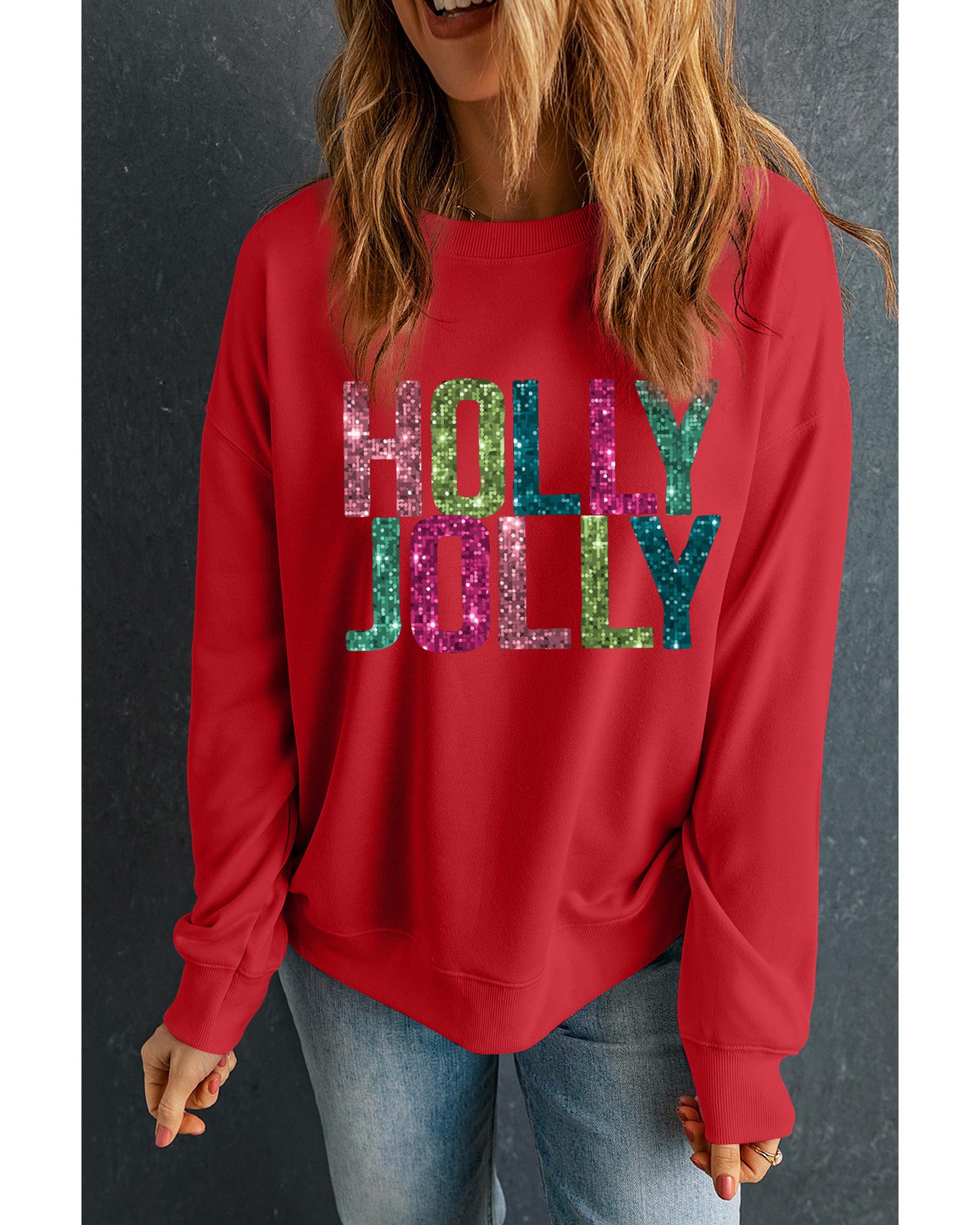 Red Heat Transfer HOLLY JOLLY Printing Christmas Pullover Sweatshirt - XL 4