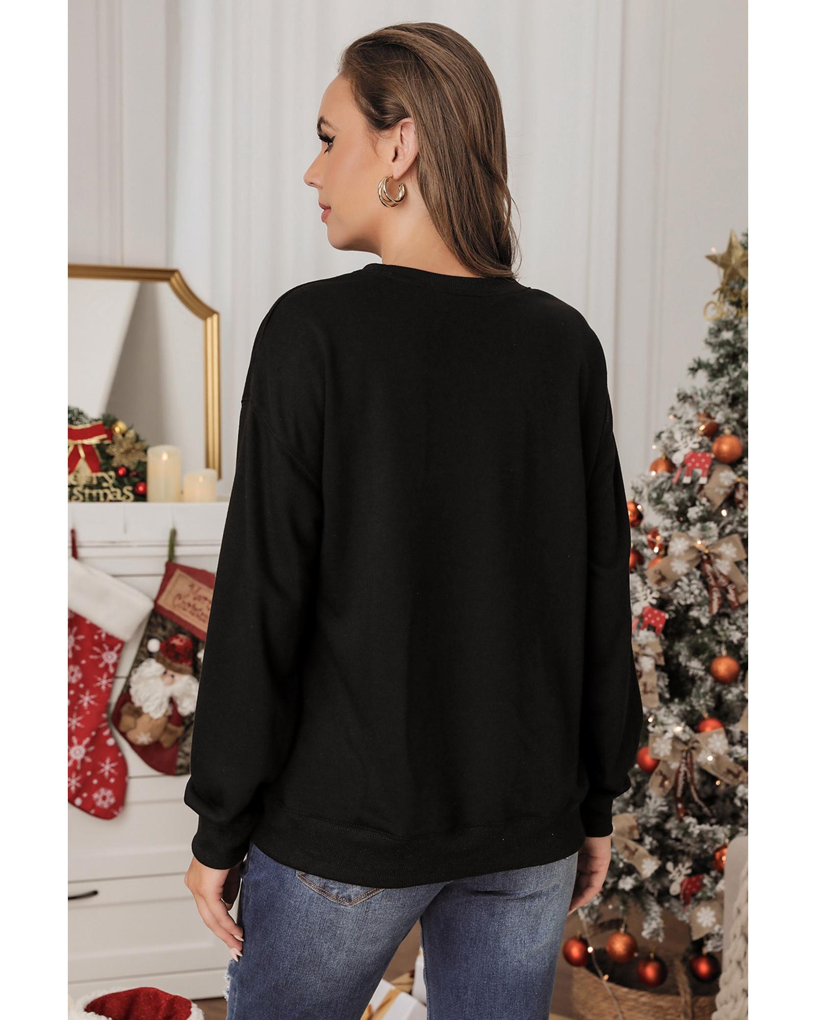 Black Glittering Merry and Bright Graphic Christmas Pullover Sweatshirt - M 5