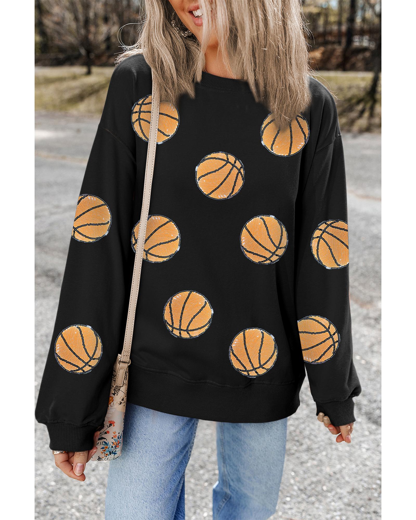 Black Sequin Ball Patched Crewneck Game Day Sweatshirt - M 3