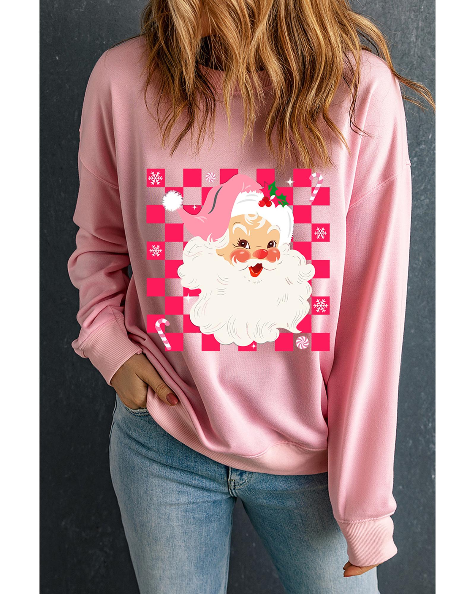 Pink Fancy Checkered Father Christmas Graphic Sweatshirt - 2XL 5