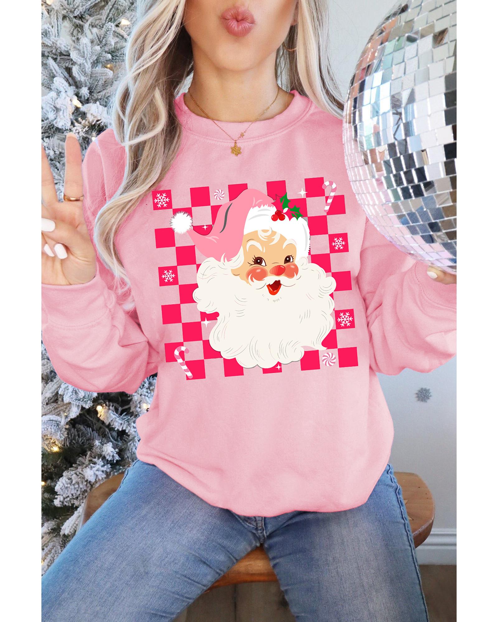 Pink Fancy Checkered Father Christmas Graphic Sweatshirt - XL 3