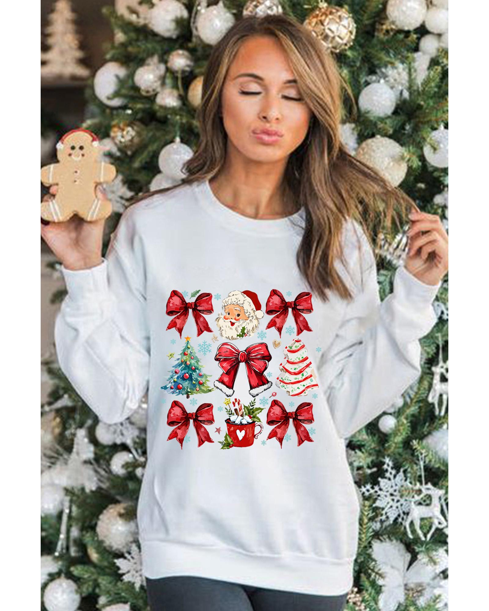 Beige Christmas Tree Bowknot Santa Clause Graphic Holiday Sweatshirt - XL 4