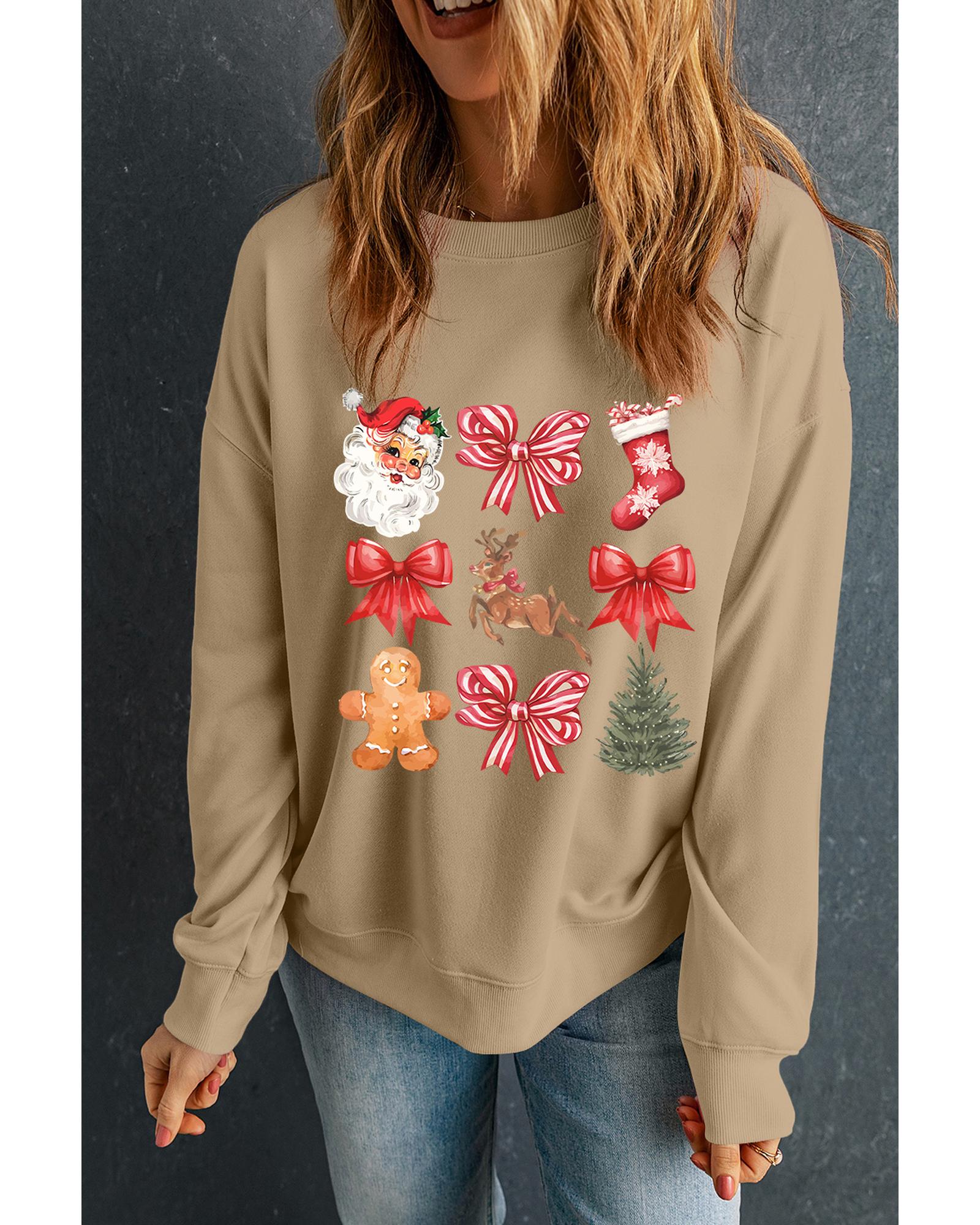 Khaki Christmas Pattern Graphic Crew Neck Sweatshirt - 2XL 5