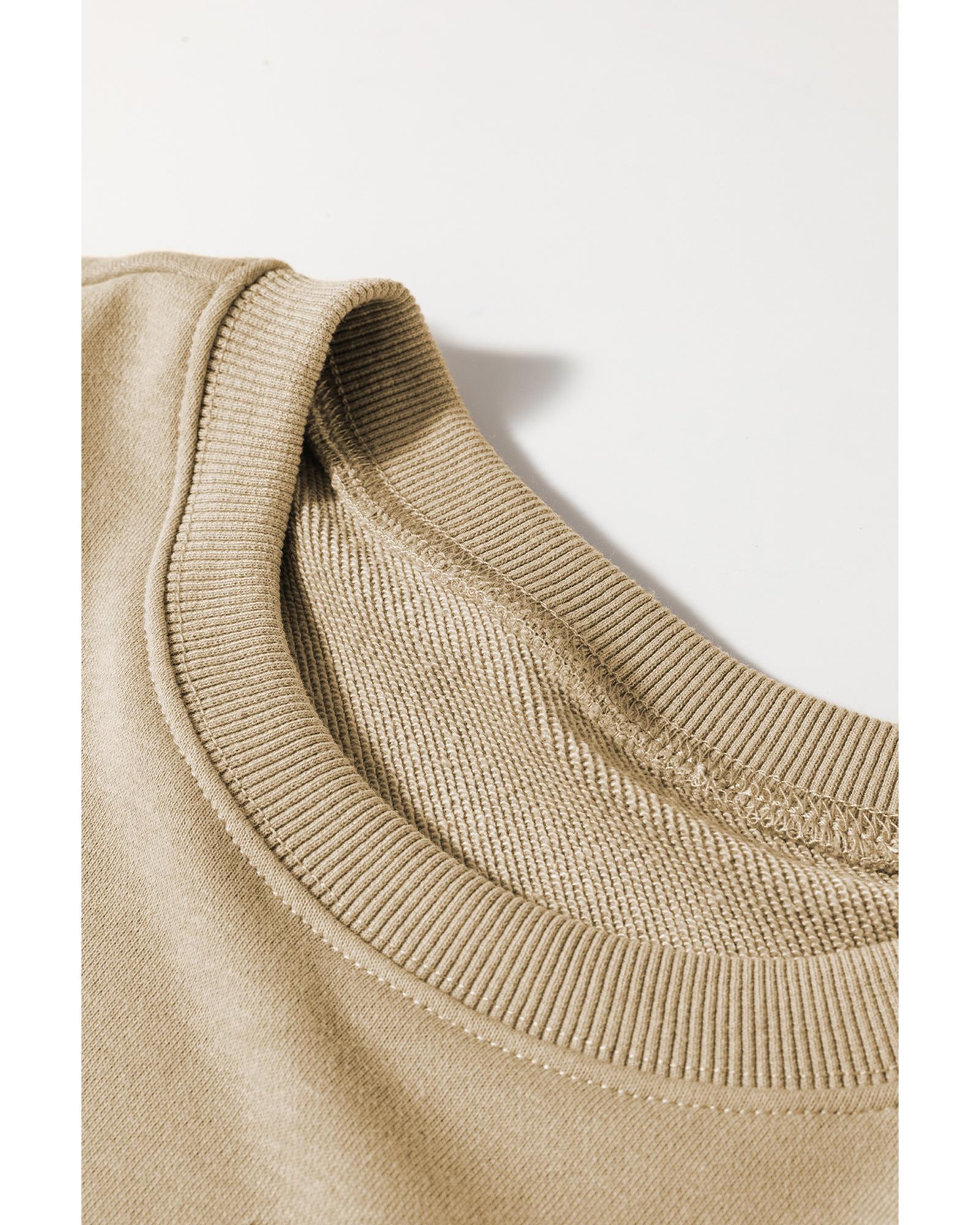 Khaki Christmas Pattern Graphic Crew Neck Sweatshirt - L 3