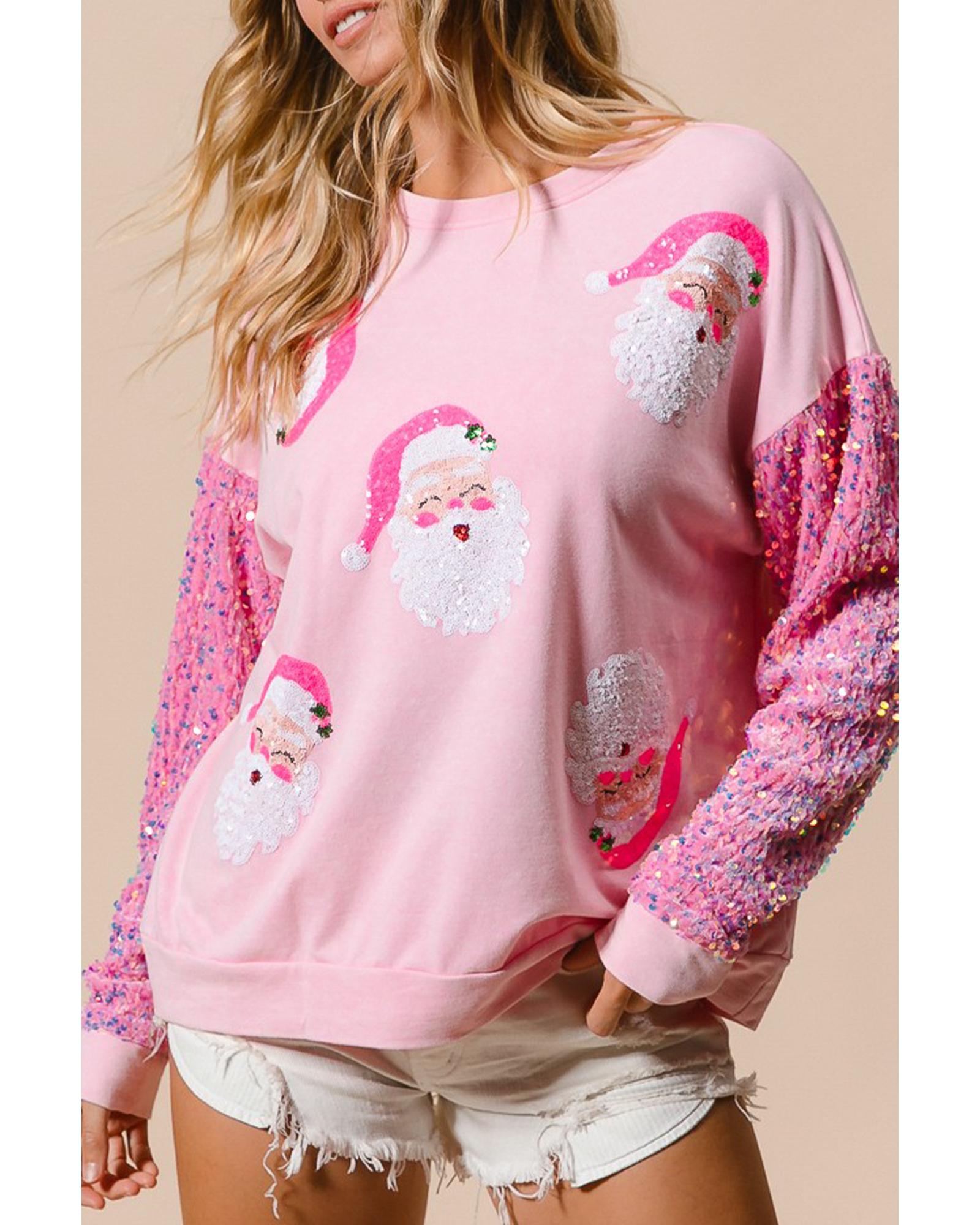 Pink Sequined Santa Claus Long Sleeve Christmas Sweatshirt - M 6
