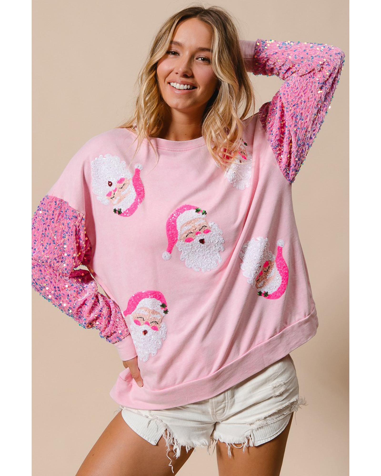 Pink Sequined Santa Claus Long Sleeve Christmas Sweatshirt - S 4